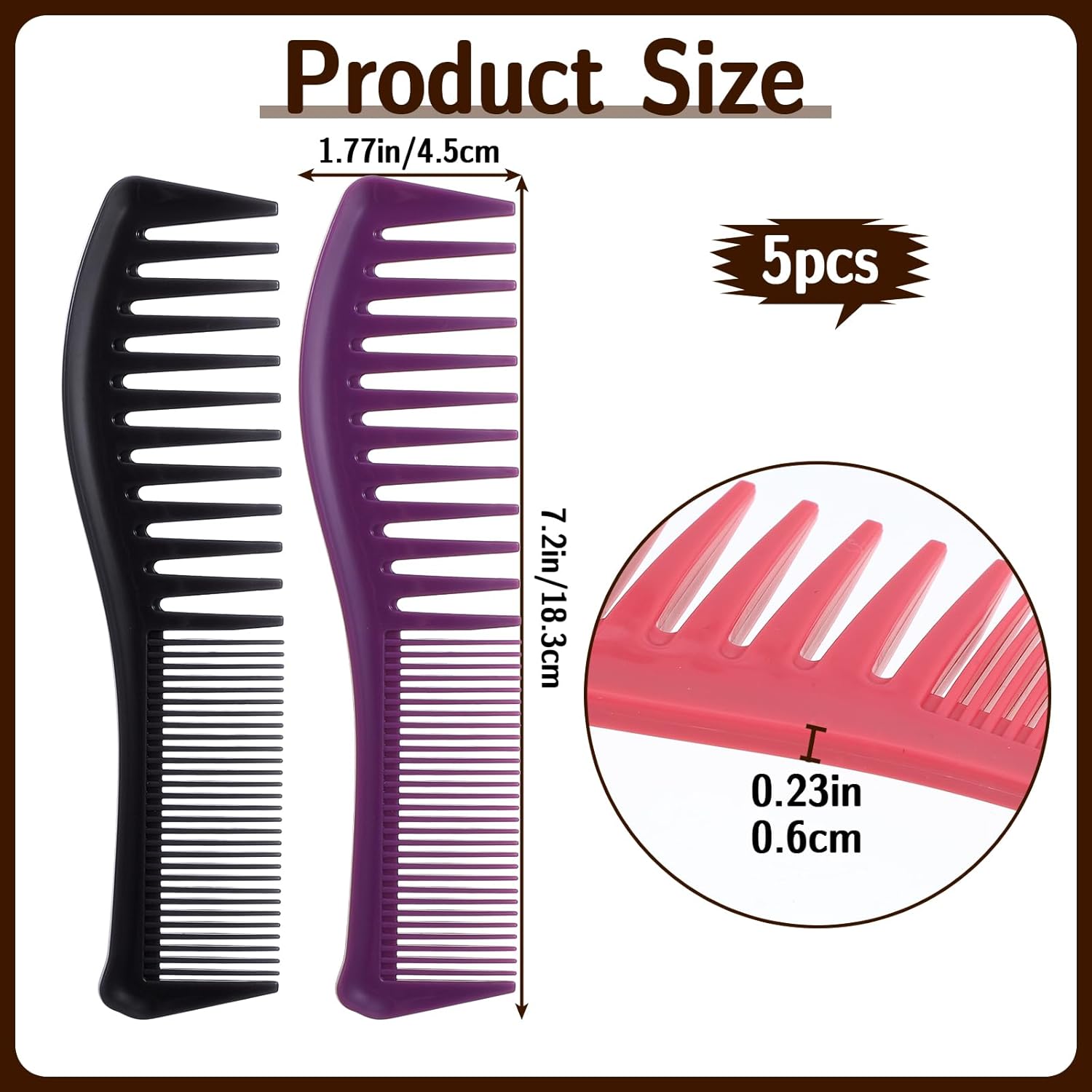 5 Pcs Comb Set Wide Tooth Combs for Hair Styling Detangling Double Sided Wide And Fine Tooth Comb All Purpose Hairstyle Shower Combs for Women Men Thin Thick Straight Hair 5 Colors