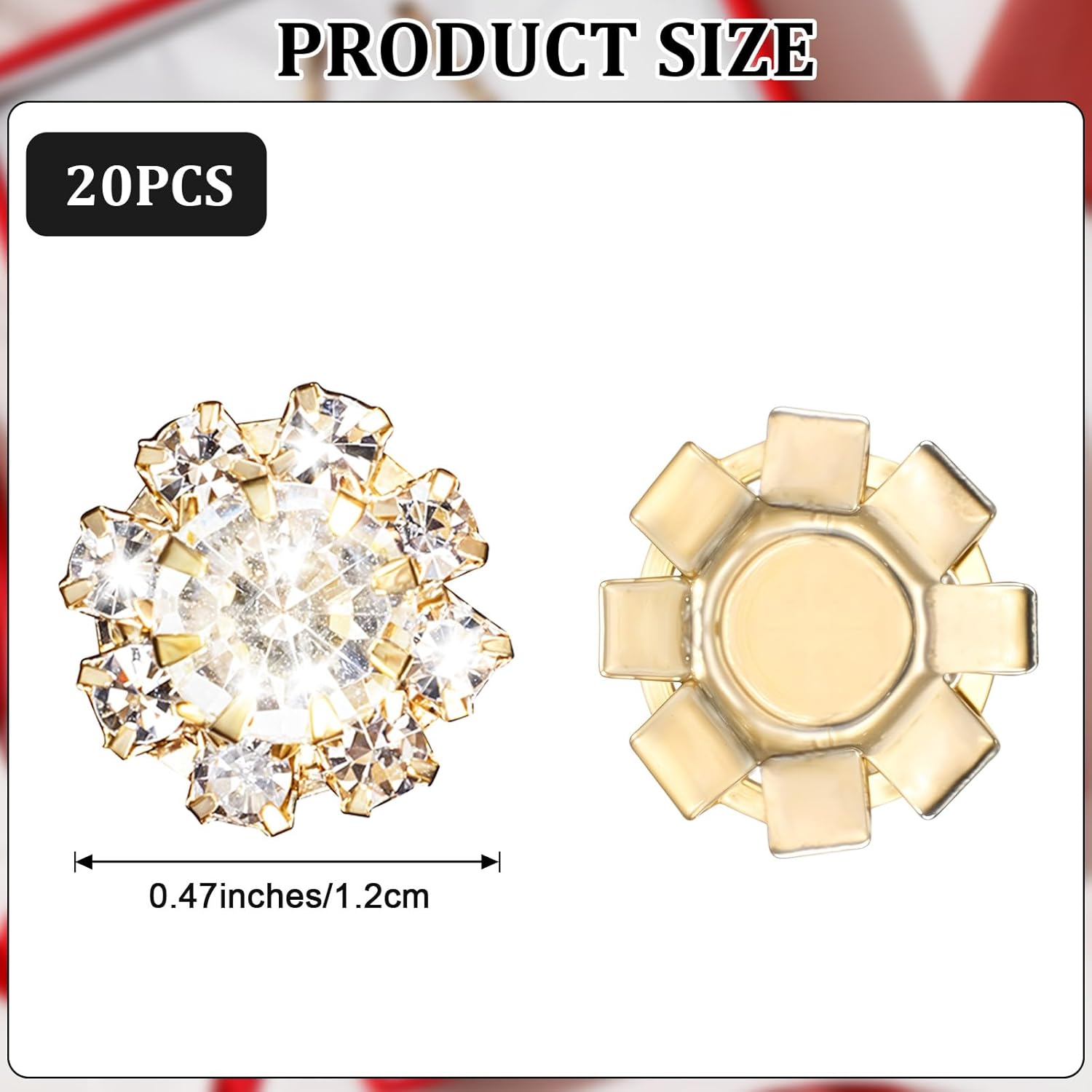 20 PCS Rhinestone Buttons, Crystal Flower Button Jewels for Crafts Flat Back Embellishments for Women Girls Jewelry Making DIY Craft Wedding Hair Bouquet Home Decoration Party Accessory 12 mm, Gold