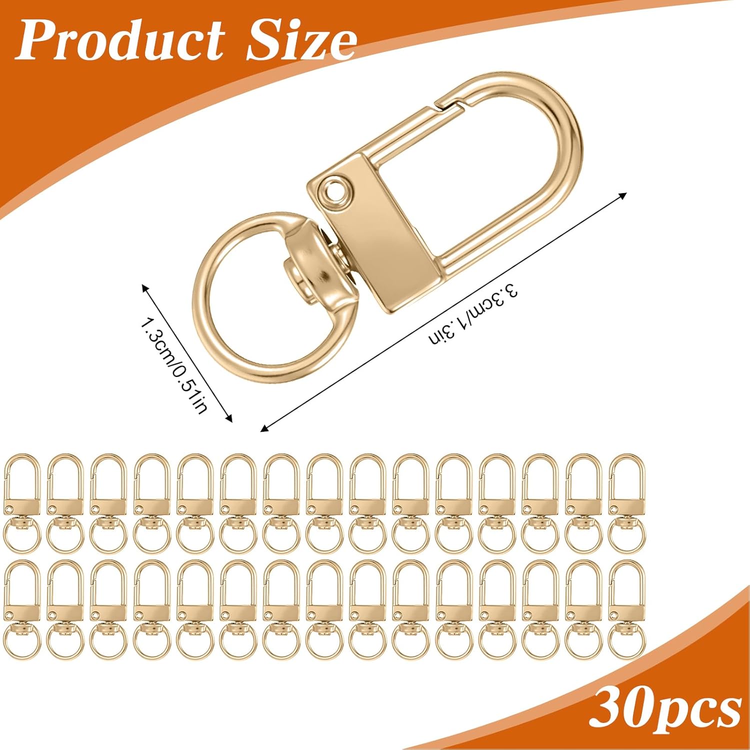 Xindojuz 30 PCS Metal Lobster Claw Clasps for Keychains and Jewelry Making, 360° Swivel Lanyards Snap Hooks Strap with Key Rings, Key Chains Connector Purses Straps Bag Charm DIY Accessories Gold