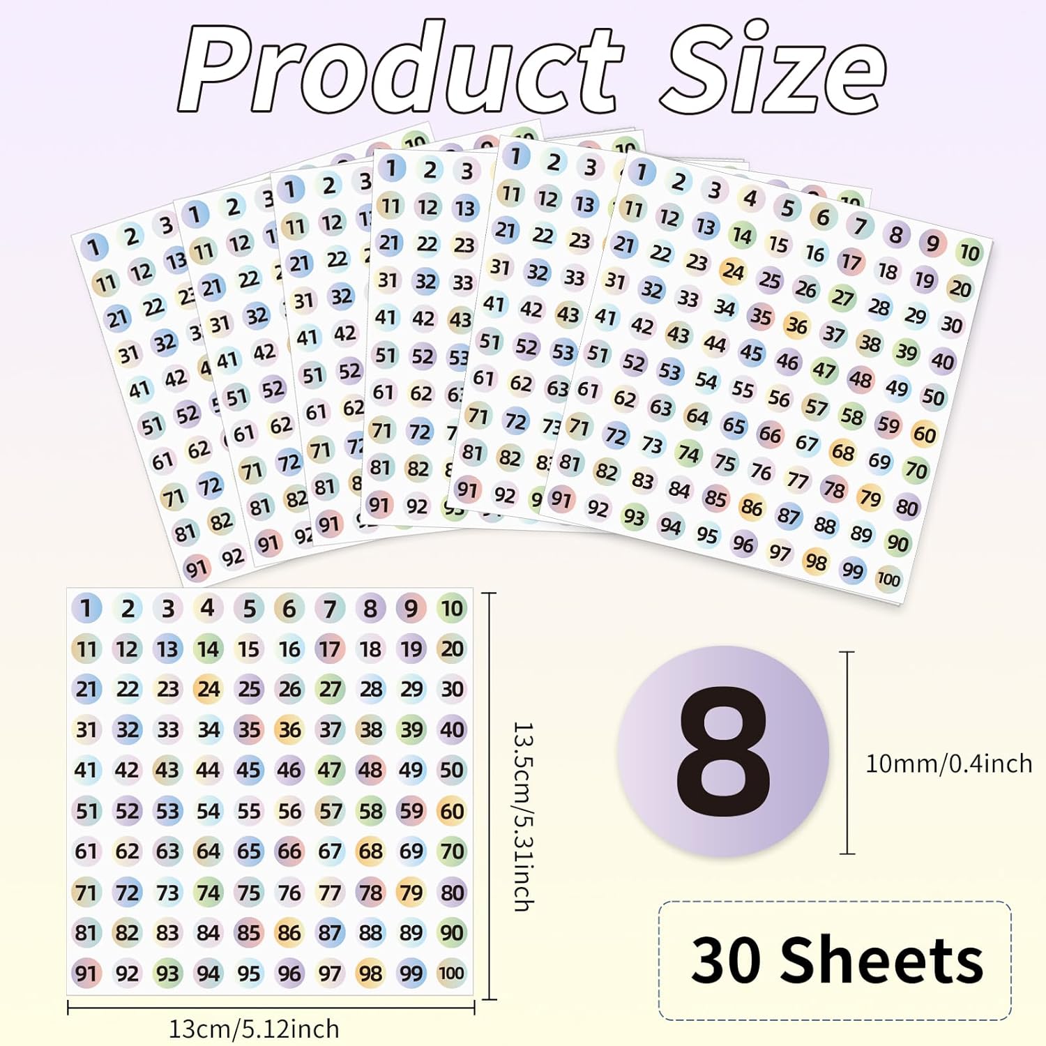 STARLIBOO 3000Pcs Consecutive Number Stickers, 0.4 inch Small Round Numbered Stickers, 1 to 100 Vinyl Consecutive Number Labels for Storage/Organizing/Boxes/Indoor/Outdoor Gradient Color