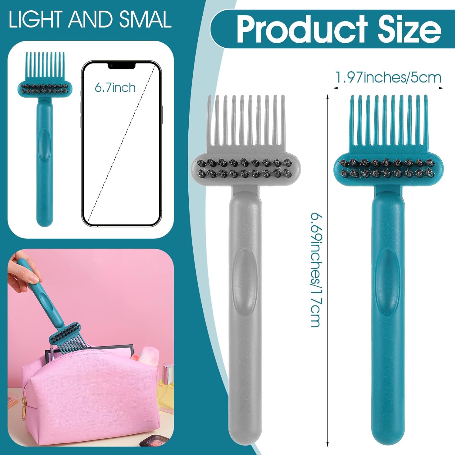 2 Pack 2-in-1 Hair Brush Cleaning Tool Hair Brush Cleaner and Remover Tool Dual-Sided Hairbrush Clean Tools for Removing Hairs and Dust Perfect for Home Salon Travel Use Green Grey