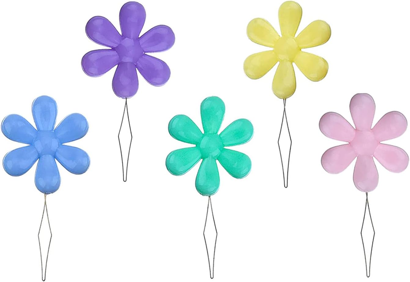 Embroidery Needle Threader Tool 5pcs Plastic Flower Head Sewing Machine Needle Threader for Hand Sewing Cross Stitch Craft Knitting Quilting 5pcs, Mix Colors