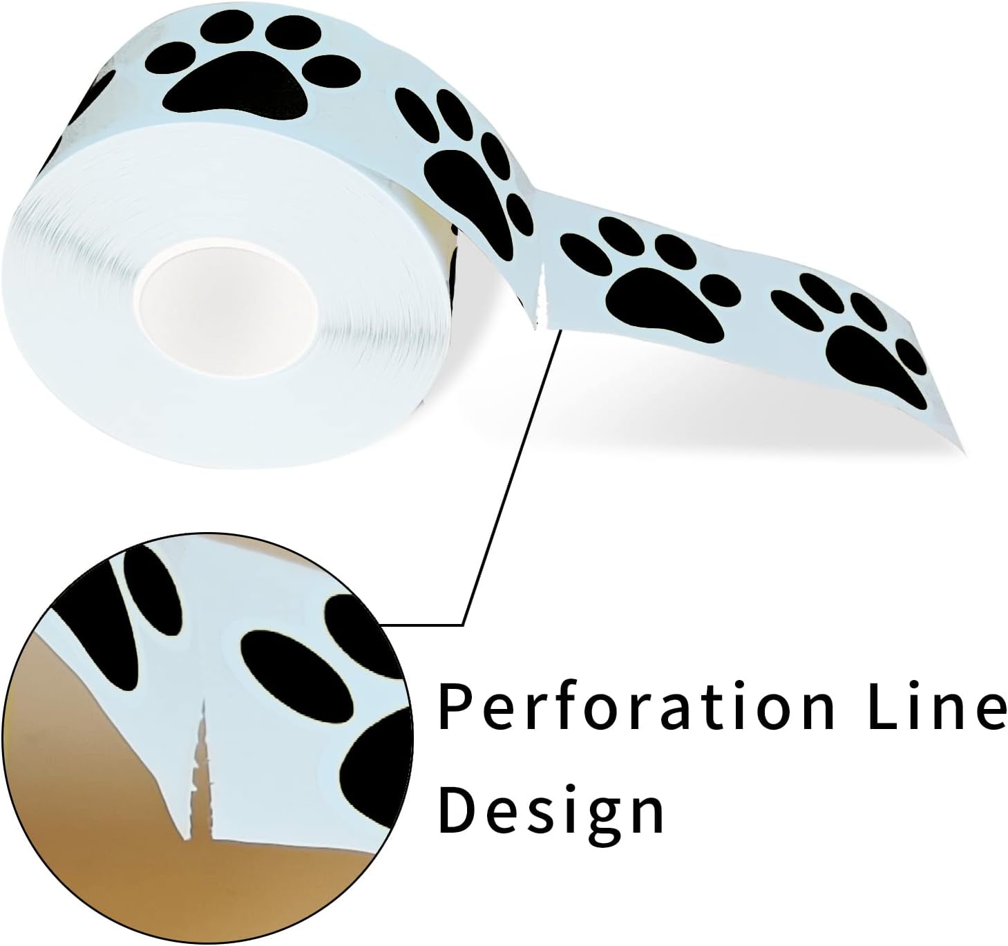 STARLIBOO Paw Print Stickers, 1.5 inch Dog Paw Stickers, 600pcs Puppy Paws Sticker, Clues Paws Print Sticker Perforation Line/Black