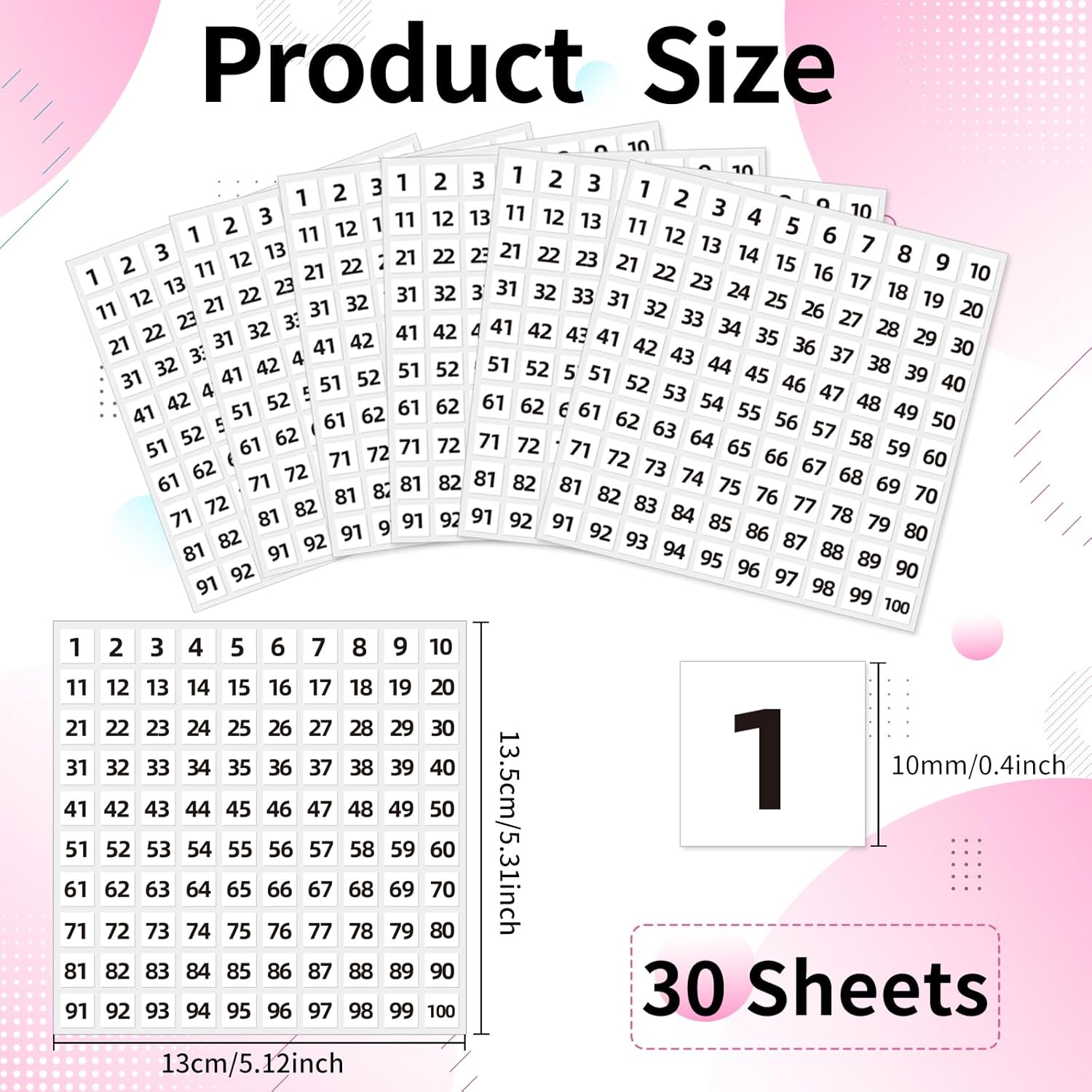 STARLIBOO 1 to 100 Consecutive Number Stickers, 0.4 inch Square Small Number Stickers Labels for Inventory, Storage, Organizing, Boxes, Bins, Toolbox, Locker 3000 Labels, White