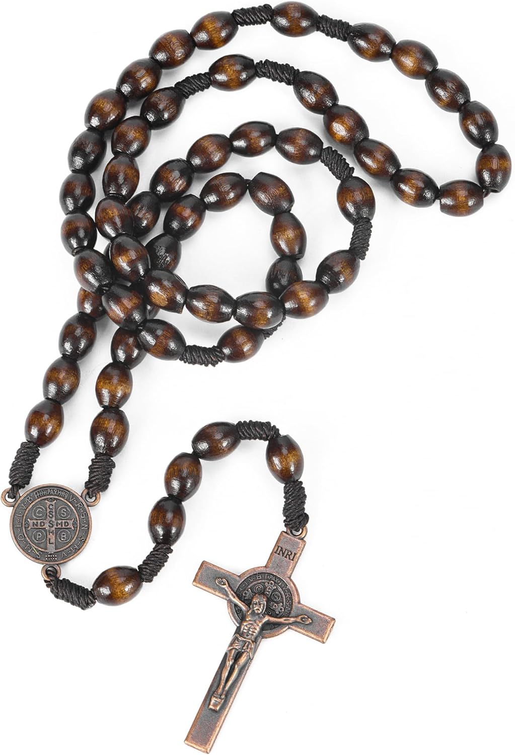 Rosary Beads Handmade Wooden Rosarios Catolicos l Cross For Catholic Or Christian Gift Woven Coffee Color