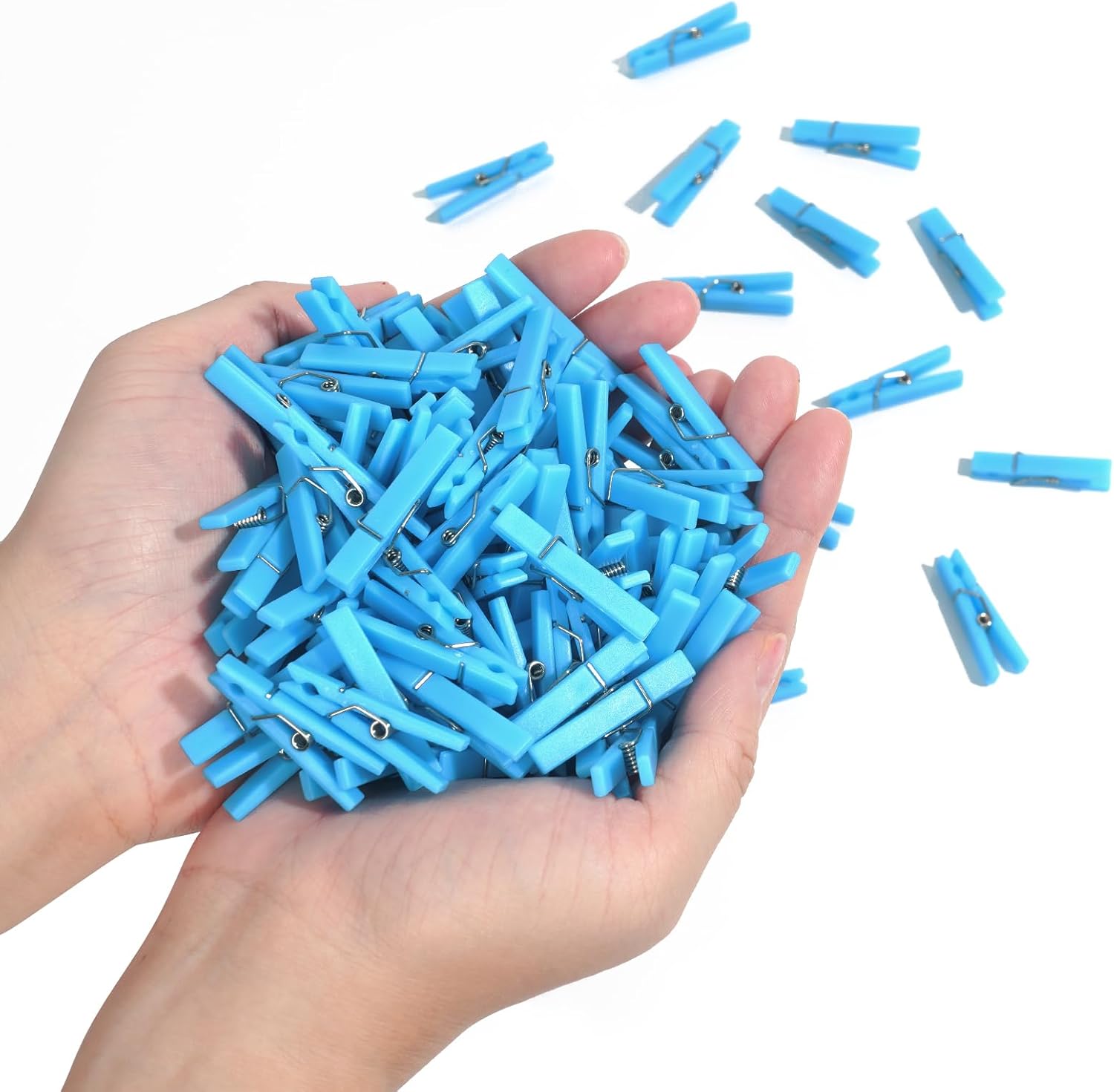 100Pcs Baby Shower Clothespin Games Mini Blue Clothes Pins 1.4 inch for Party Decorations Blue