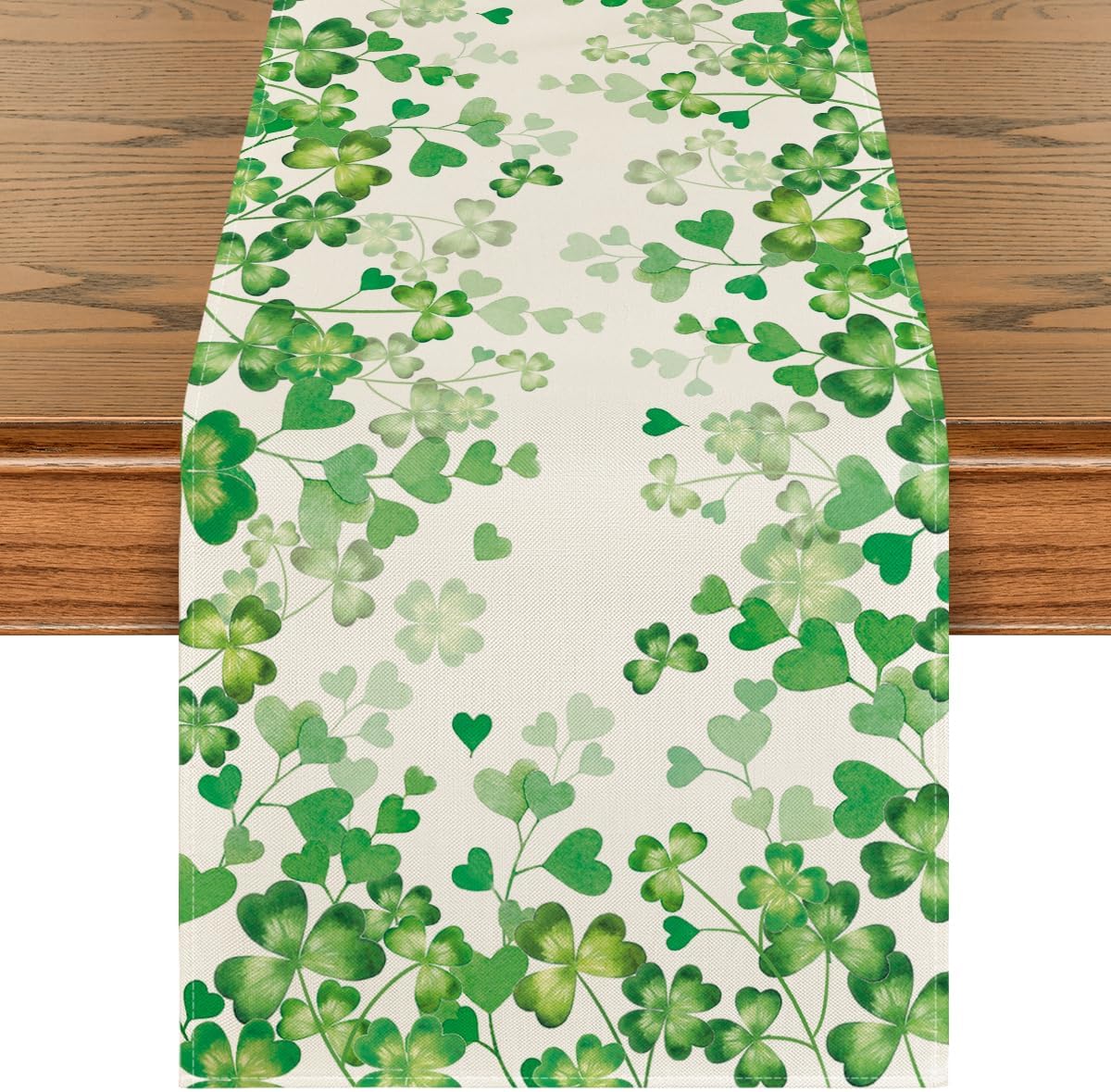 Shamrock Love Heart 210 GSM St. Patrick's Day Table Runner, Seasonal Spring Kitchen Dining Table Decoration for Home Party Decor 13x72 Inch