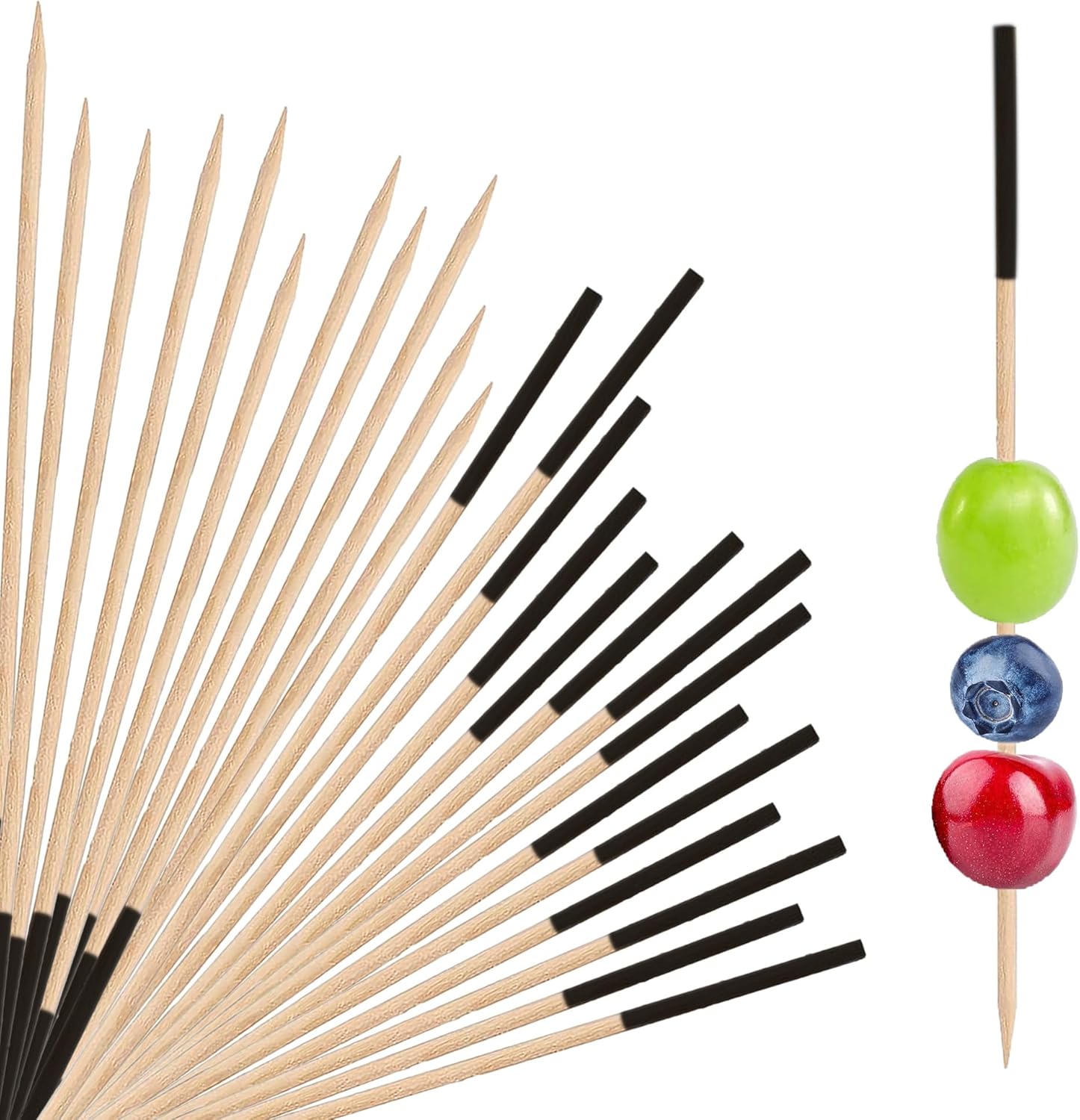 200 Pack Bamboo Toothpicks for Appetizers, 2mm 4.7 Inch Natural Bamboo Cocktail Picks for Cake Dessert Food Fruit Party Decorations Black