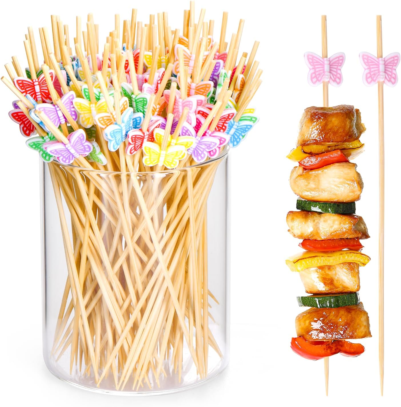 100 Pcs Fancy Toothpicks for Appetizers, 4.7 Inch Cocktail Picks for Party Decoration, Bamboo Appetizer Skewers for Charcuterie Sandwich Burgers Fruit Drinks Party Butterfly