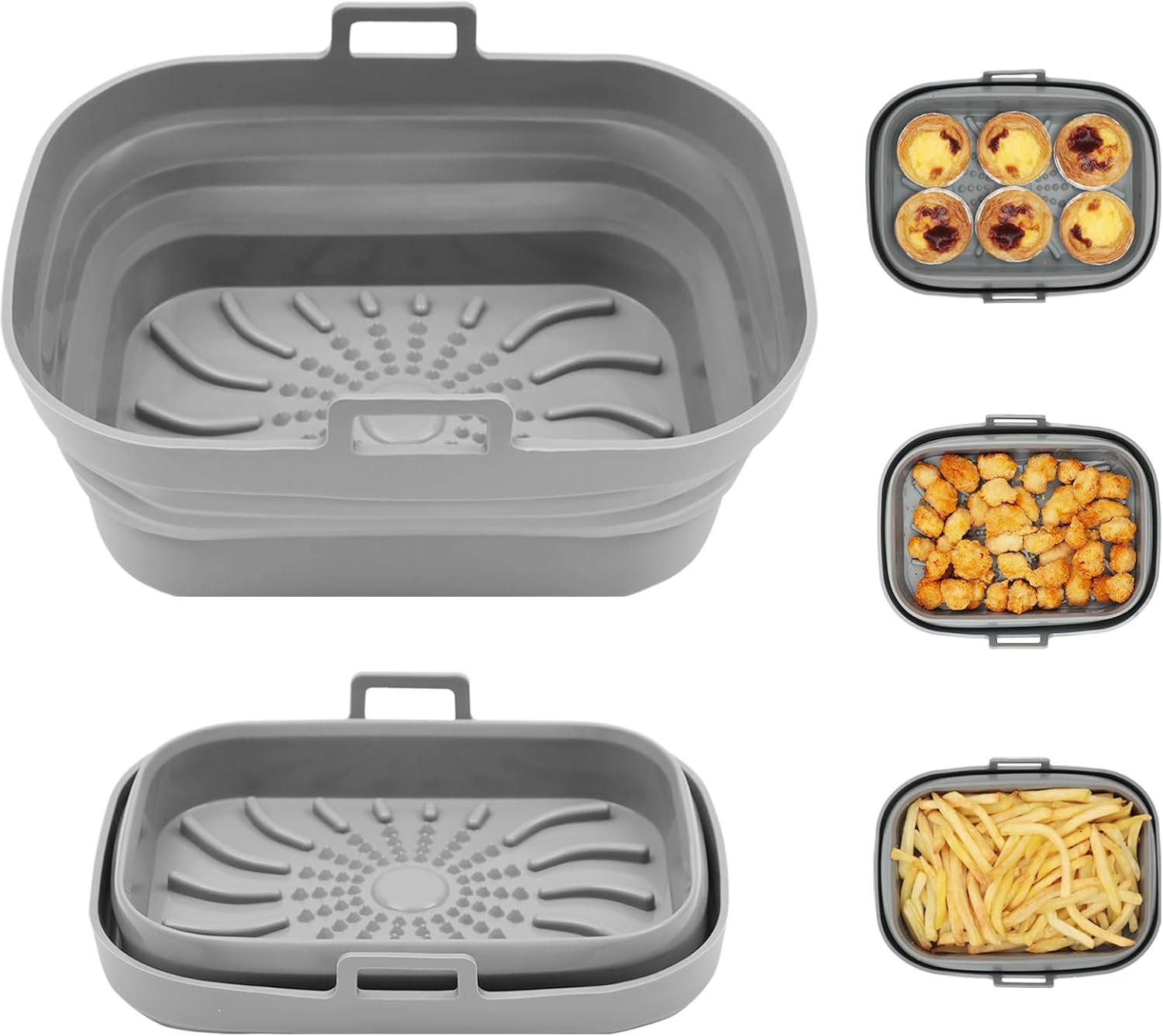 Rectangle Air Fryer Liner, Reusable Silicone Round Air Fryer Pot,Non-Stick Oil Filter Design 100% Food-Grade Kitchen Mat, 20cm Large Replacement Accessories for Air Fryer Grey