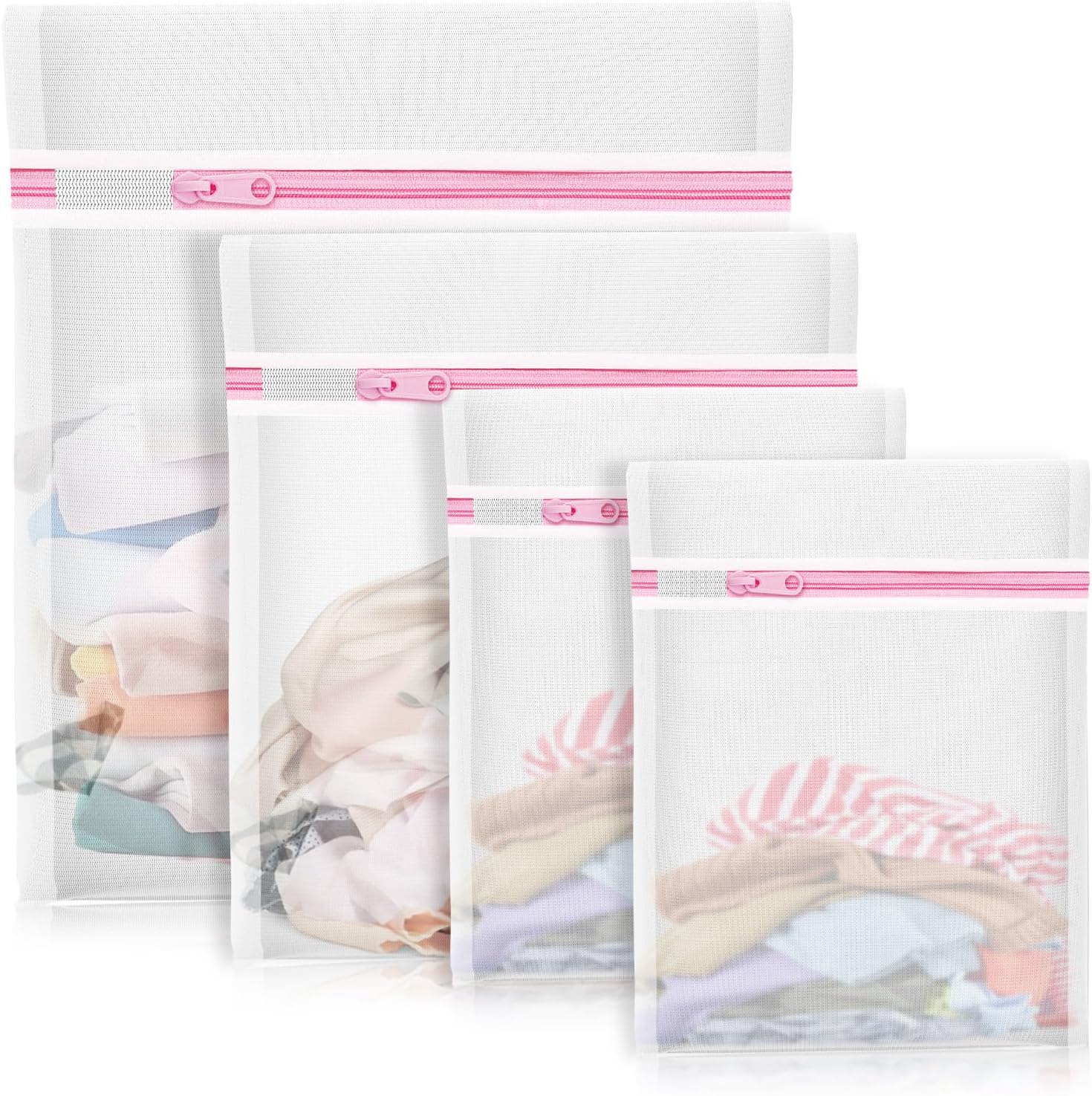 4Pcs Mesh Laundry Bags, Lingerie Bags for Washing Delicates,Mesh Wash Bags for Toy Storage & Cleaning, Travel Storage Organizer Bag, Dorm Room Essentials 1 Large, 1 Medium, 2 Small Fine Net