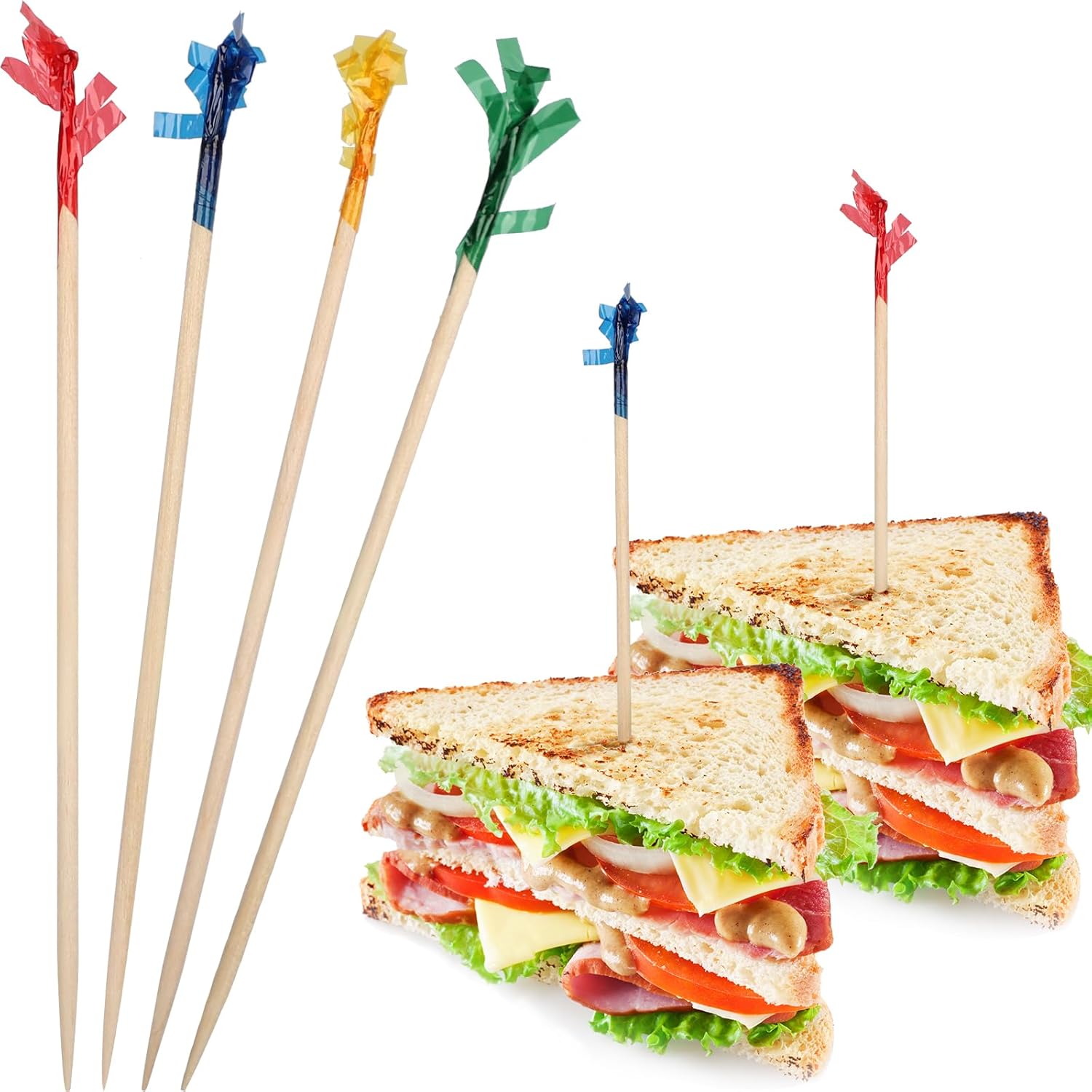 Cocktail Picks, Colored Frill Fancy Wooden Toothpicks for Appetizers Sandwich Drinks Fruit, 4 Inch Decorative Bamboo Skewers Food Sticks, Charcuterie Boards Accessories Party Supplies - 500