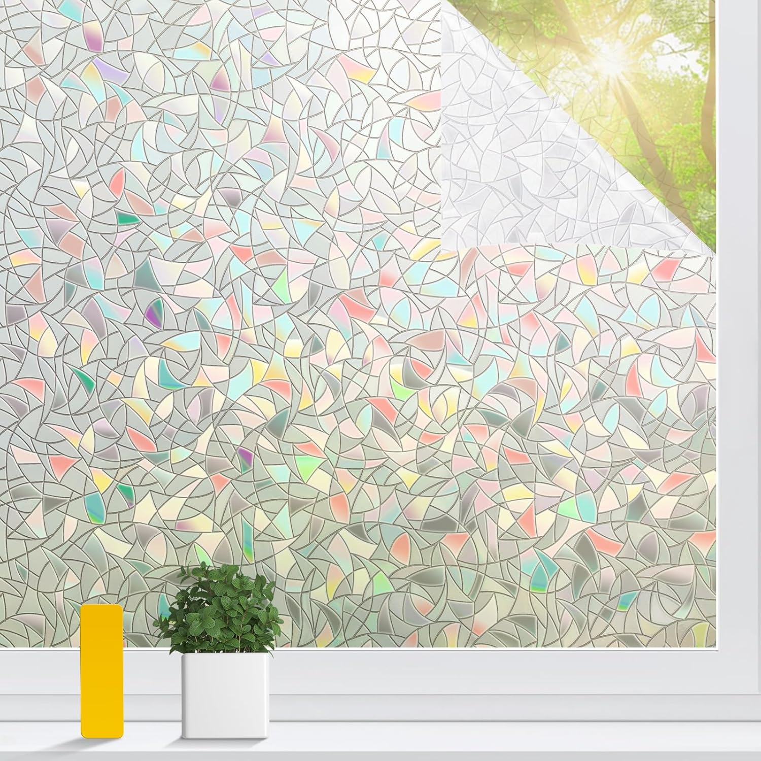 Rainbow Window Privacy Film Non-Adhesive Sun Blocking Reusable and Removable Glass Film Door Coverings for Bathroom, Home, Office, 17.5 x 78.7 Inch