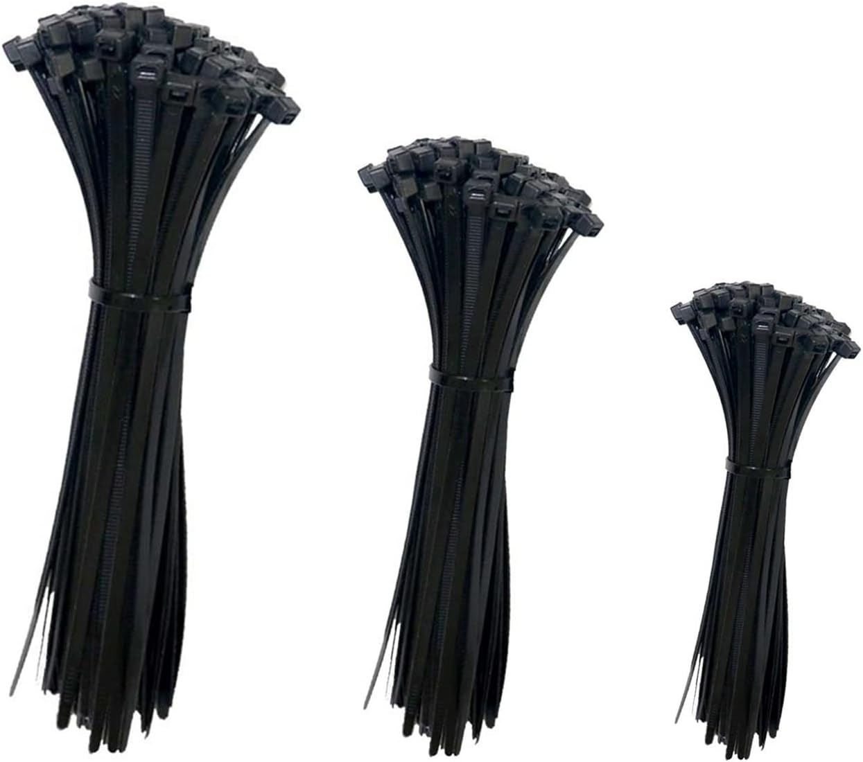 150 PCS Cable Zip Ties Heavy Duty, Self-Locking Nylon Cable Straps 4+8+12 Inch, Durable Auto-Locking Cord Wraps Black