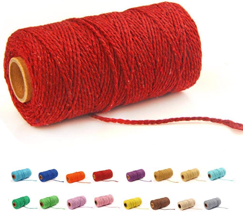 109 Yards/1.5mm/35 Colors Optional Macrame Cord Craft Macramé Cotton Baker Twine Craft Making Knitting Cord Rope DIY Wedding Decor Supply Christmas Wrapping String Rope Red&1.5mm
