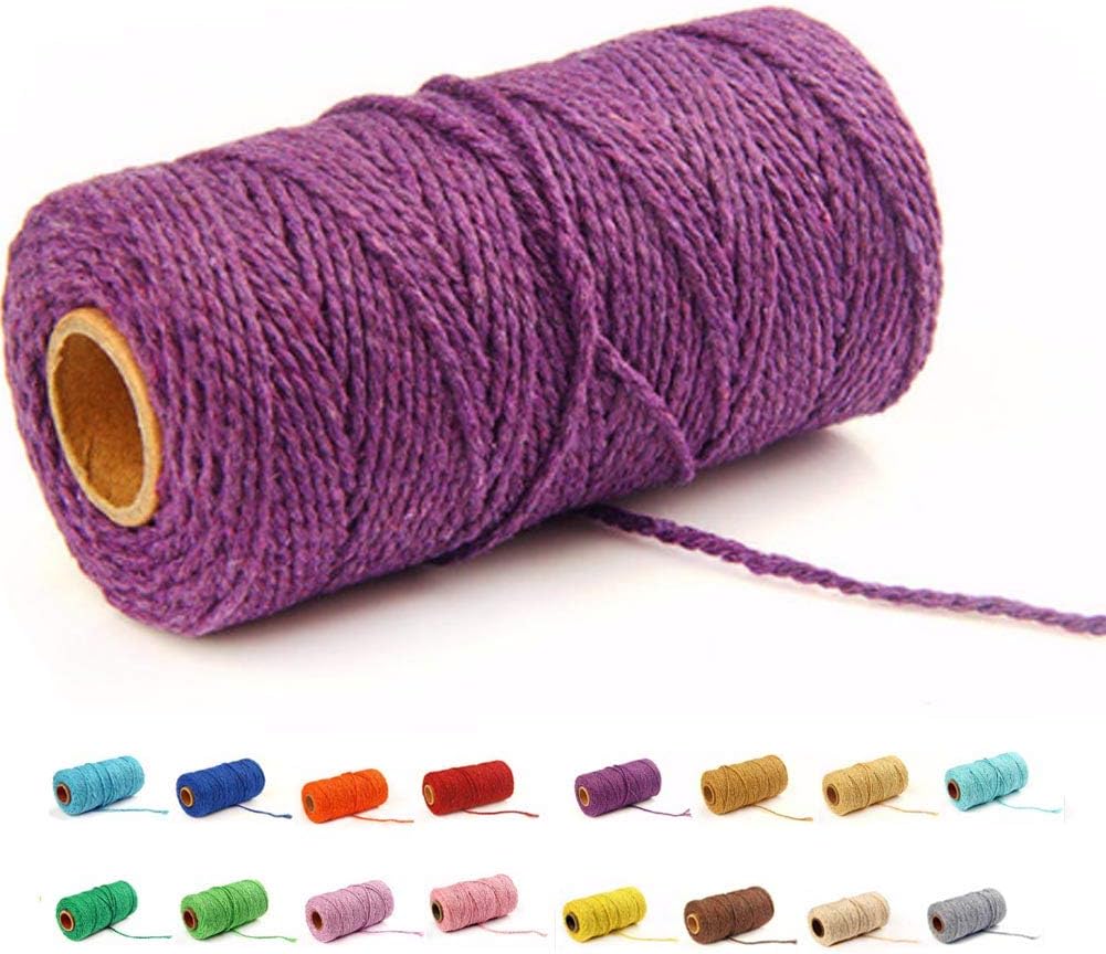 109 Yards/1.5mm/35 Colors Optional Cotton Baker Twine DIY Craft Macramé Natural Cotton Rope Craft Making Knitting String Rope DIY Wedding Decor Supply Christmas Wrapping Deep Purple