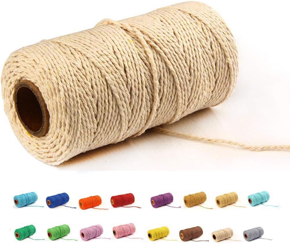 109 Yards/1.5mm/35 Colors Optional 109 DIY Macrame Cord Craft Macramé Cotton Baker Twine Craft Making Knitting Cord Rope DIY Wedding Decor Supply Christmas Wrapping String Rope Beige
