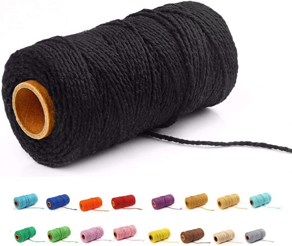 109 Yards/1.5mm/35 Colors Optional Macrame Cord Craft Macramé Cotton Baker Twine Craft Making Knitting Cord Rope DIY Wedding Decor Supply Christmas Wrapping String Rope Black