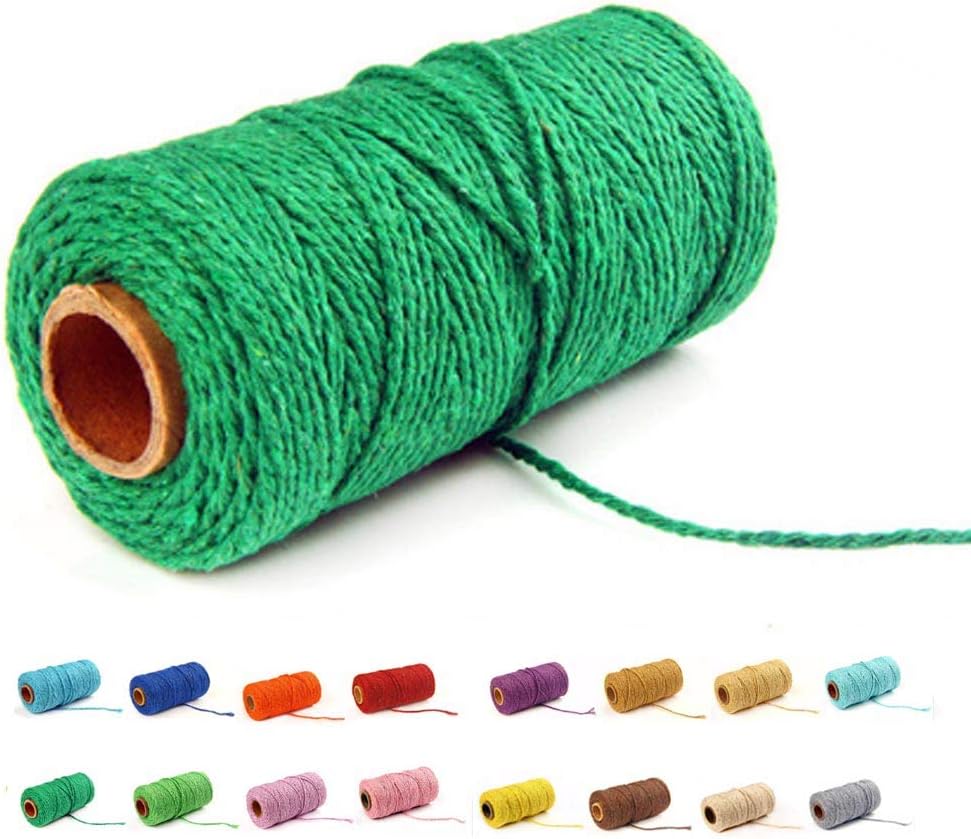 109 Yards/1.5mm/35 Colors Optional Cotton Baker Twine DIY Craft Macramé Natural Cotton Rope Craft Making Knitting String Rope DIY Wedding Decor Supply Christmas Wrapping deep Green