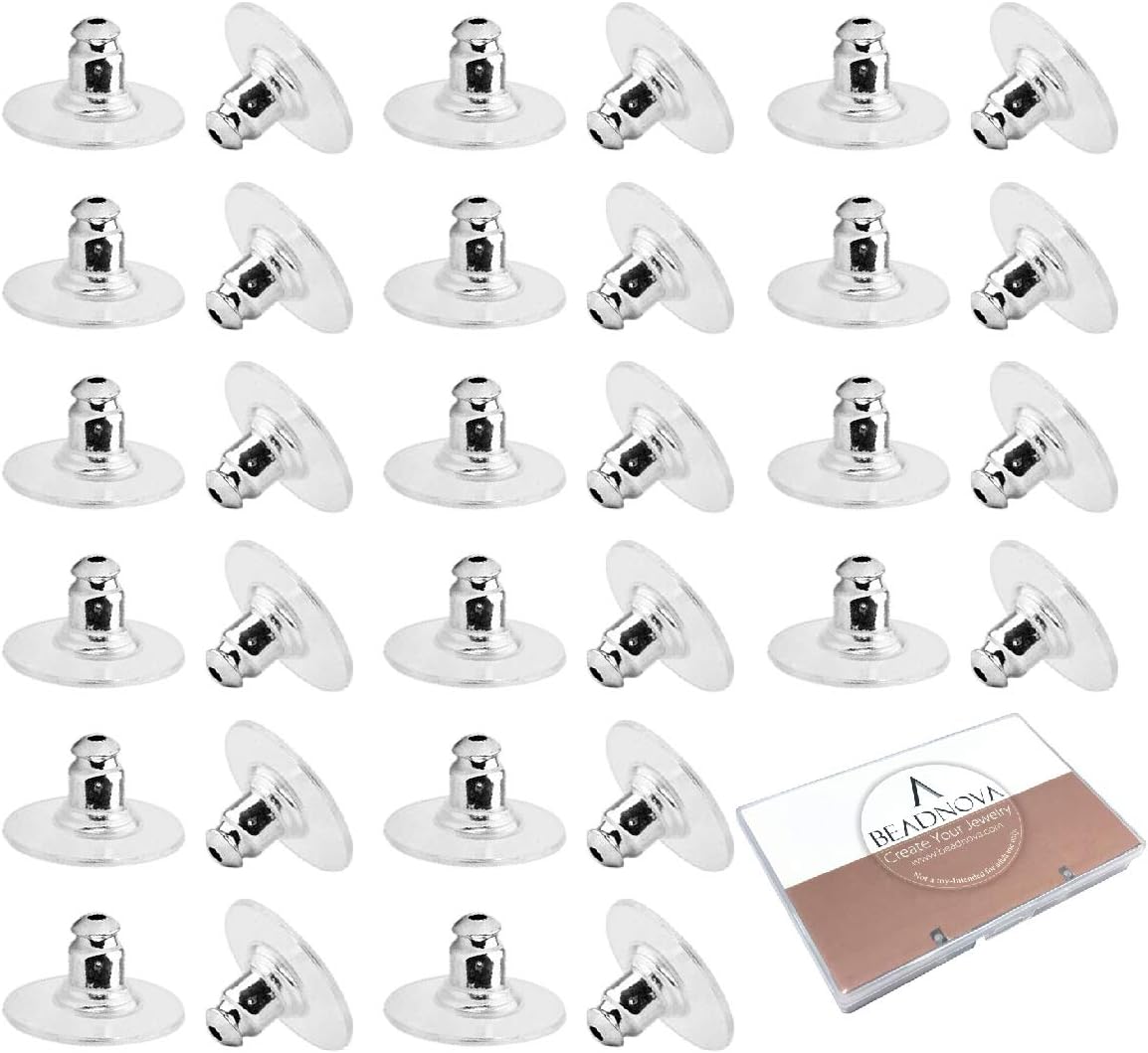 Earring Backs Replacements Earring Backing Silver Plated Pierced Hypoallergenic Ear Stud Backs Stoppers Safety Bullet Clutch Earstud Backings with Pad for Posts 120pcs