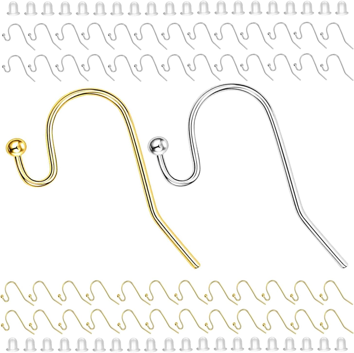 Earring Hooks 100pcs Mix Color Ball Dot Ear Wire with Rubber Backs Earwire for Jewelry Making Earring Supplies 50pcs Ear Wire Each Color and 100pcs Backs, Total 200pcs