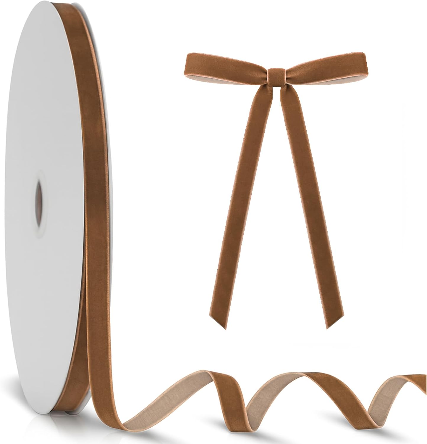 Vintage Brown Velvet Ribbon - 3/8 Inch x 25 Yards Light Brown Velvet Ribbon for Christmas Tree, Gift Wrapping, Party & Home Decoration and DIY Crafts