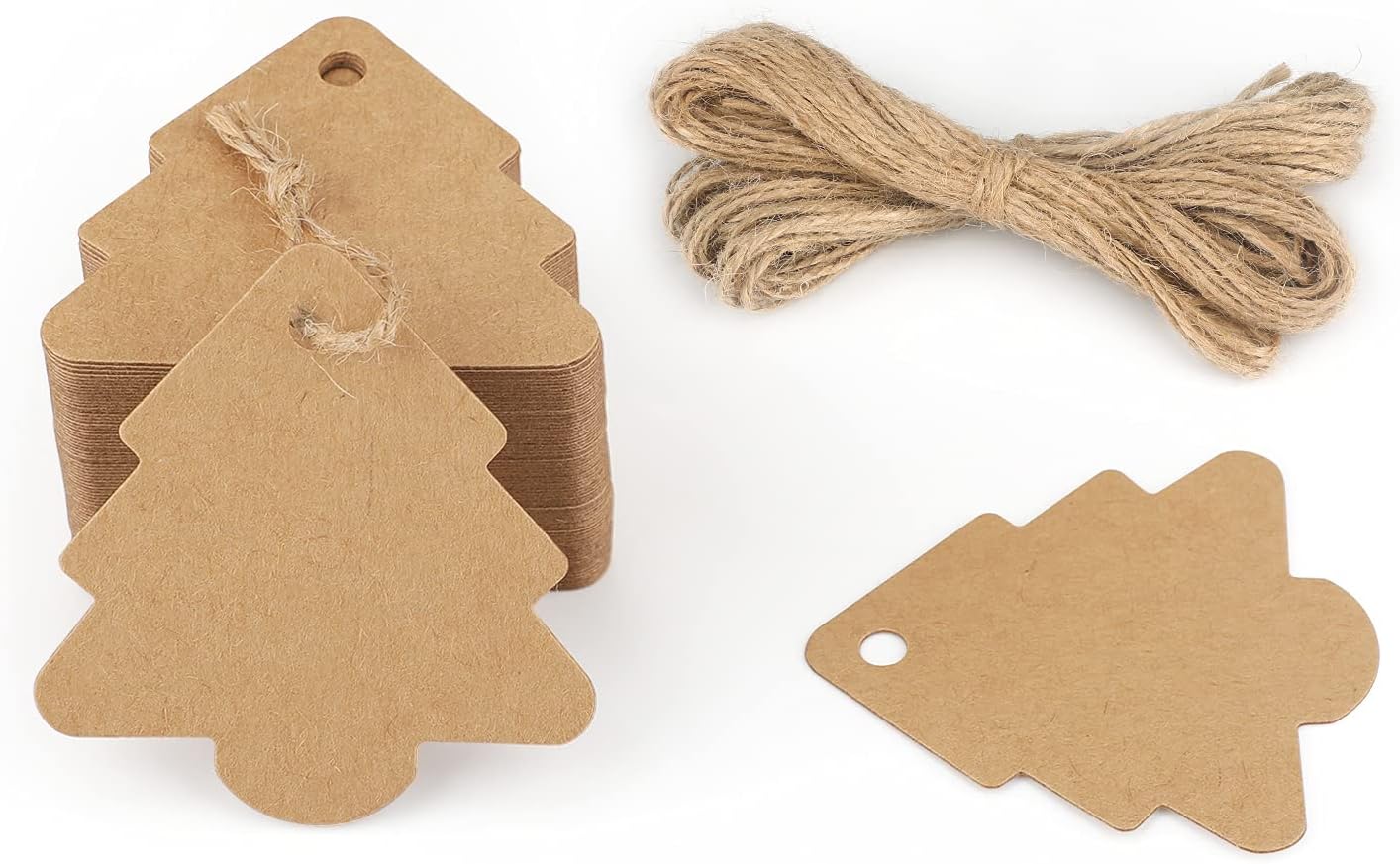 Christmas Tree Gift Tags,Gift Wrap Tags,100 Pcs Kraft Paper Gift Tag with String,Blank Craft Gift Tag with Natural Jute Twine String