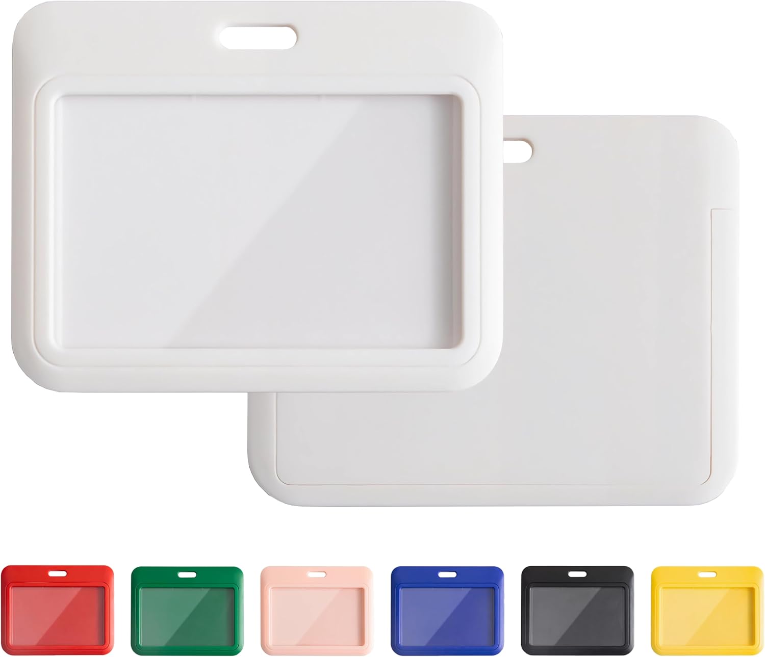 1 Pack Sliding Horizontal ID Badge Holder with Clear Window White ID Card Holder Protector Pouch for Office School ID Credit Cards Proximity Key Cards Driver’s Licenses and Passes