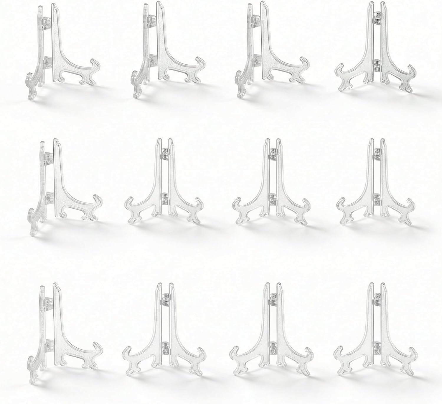 3 Inch Clear Plastic Easels or Stand/Plate Holders to Display Pictures or Other Items at Weddings, Home Decoration, Birthdays, Tables 12 Pack