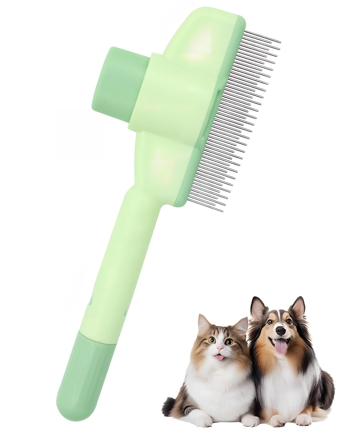 Pet Comb for Cats,Pet Hair Removal Comb Flea Comb with Release Button Green