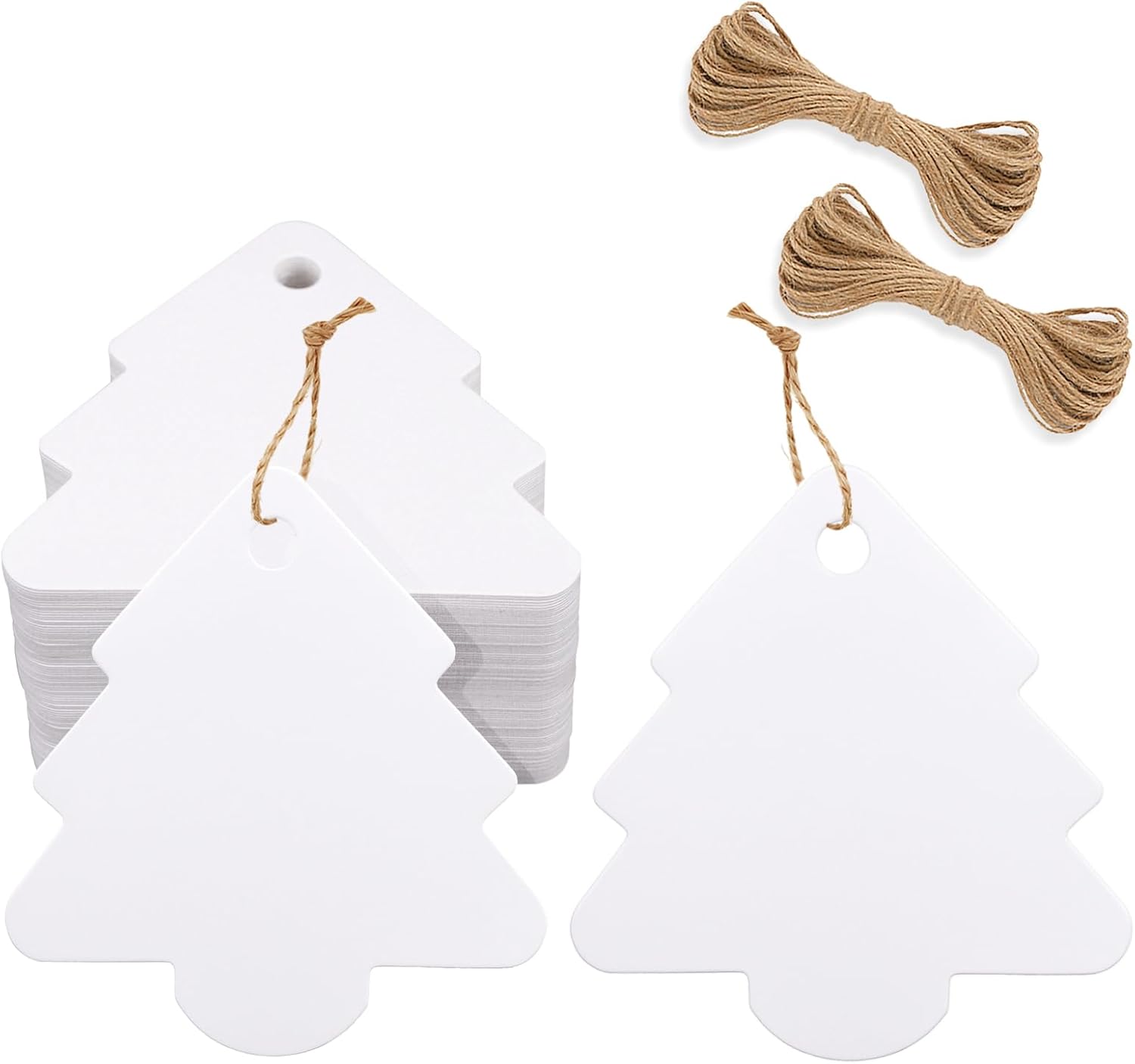 Christmas Gift Tags - 100Pcs White Holiday Tags with String, Christmas Tree Blank Name Labels, Xmas Gift Wrapping Tag for Party Favors, DIY Crafts, Candy Bags
