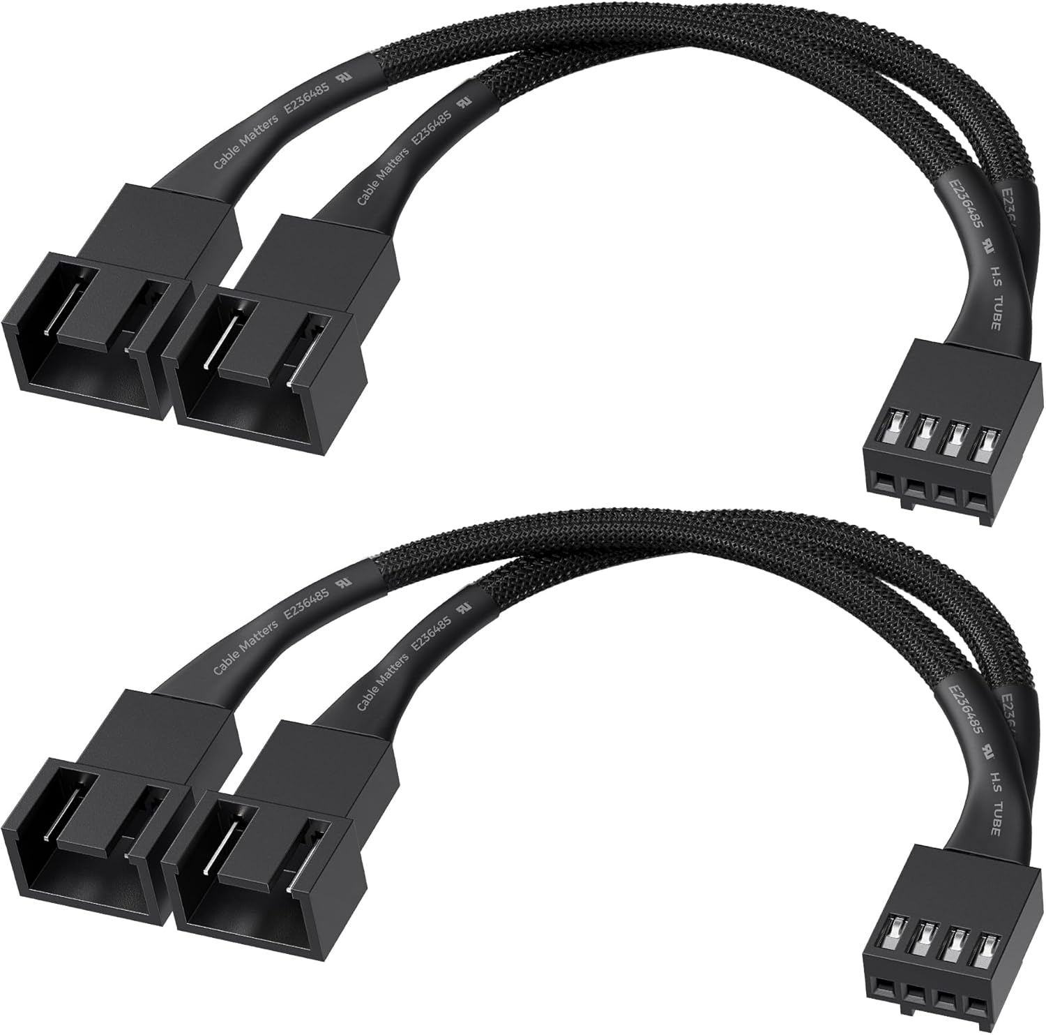 2-Pack 2 Way 4 Pin PWM Fan Splitter Cable - 4 Inches, PC Fan Splitter 1 to 2 Converter, PC PWM Extension Cable