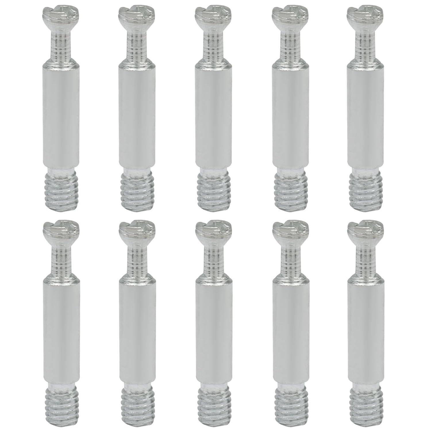 10 Pack 35mm Furniture Connecting Fittings, Thread Bolts Metal Dowels Connecters, Screws Fasteners for Cabinet Drawer/Wardrobe Furniture Silver