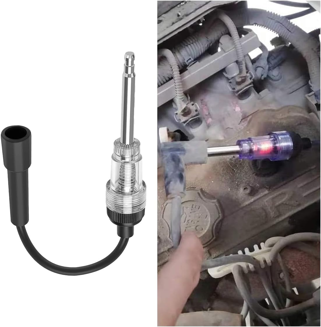 Inline Spark Plug Tester, Straight Boot Ignition Coil Tester Light, Car Small Engine Spark Tester, Armature Diagnostic Detector Tool for Car Lawnmower Internal External Engine 1 PC