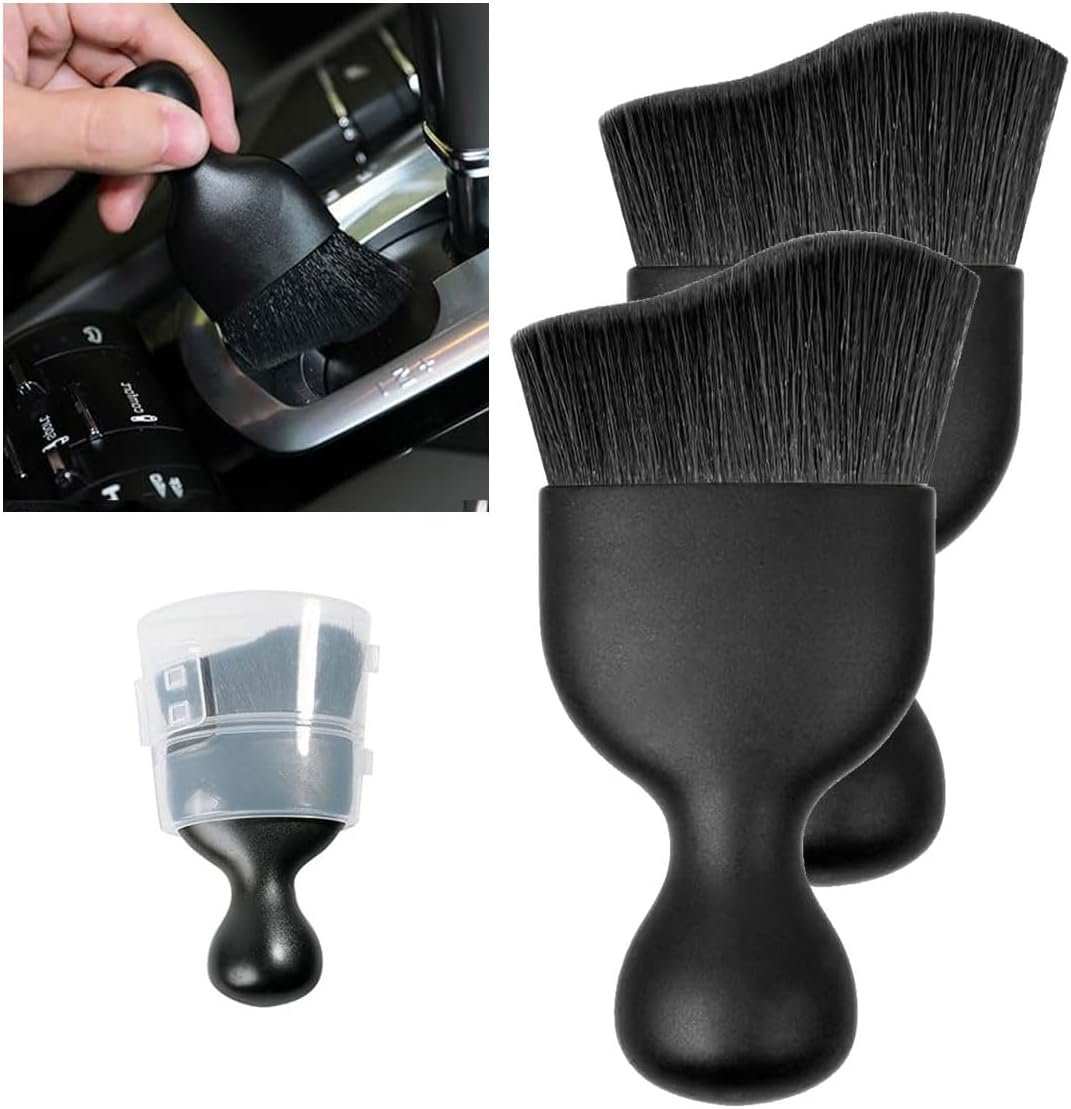 Car Interior Detailing Brush - Curved Soft Bristle Cleaning Brush, Dust Collectors Car Interior Cleaning Tool for Car Dashboard Air Conditioner Vents Leather, No Scratches Black/2PCS