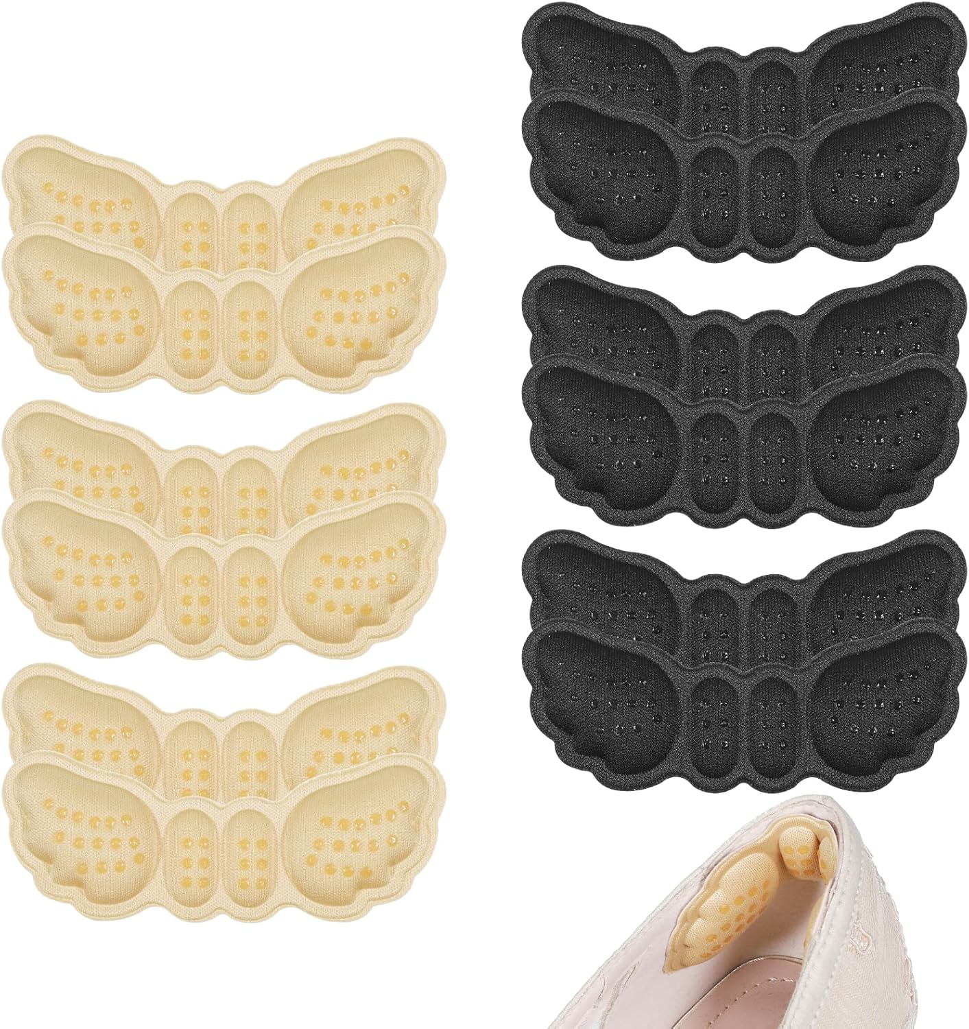 6 Pairs Heel Pads for Shoes, Soft Heel Grips Cushion Comfortable Heels Pads Cushion Protectors Inserts for Men Women Pain Relief, Improved Fit Loose Shoes, Comfort Protectors Black, Beige