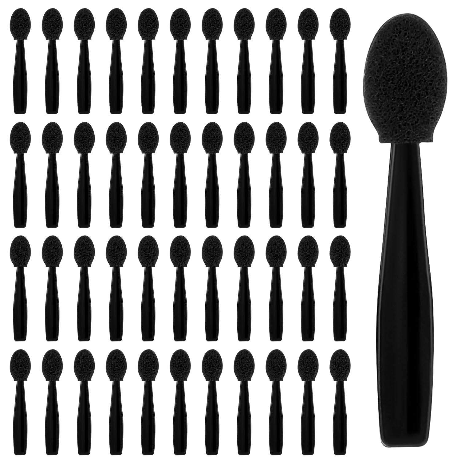 50 Pcs Eye Shadow Applicator Sticks, 1.9" Reusable Short Handle Dual Sided Sponge Cosmetic Brushes, Professional Disposable Single Head Soft Mini Portable Makeup Tools for Cream Black