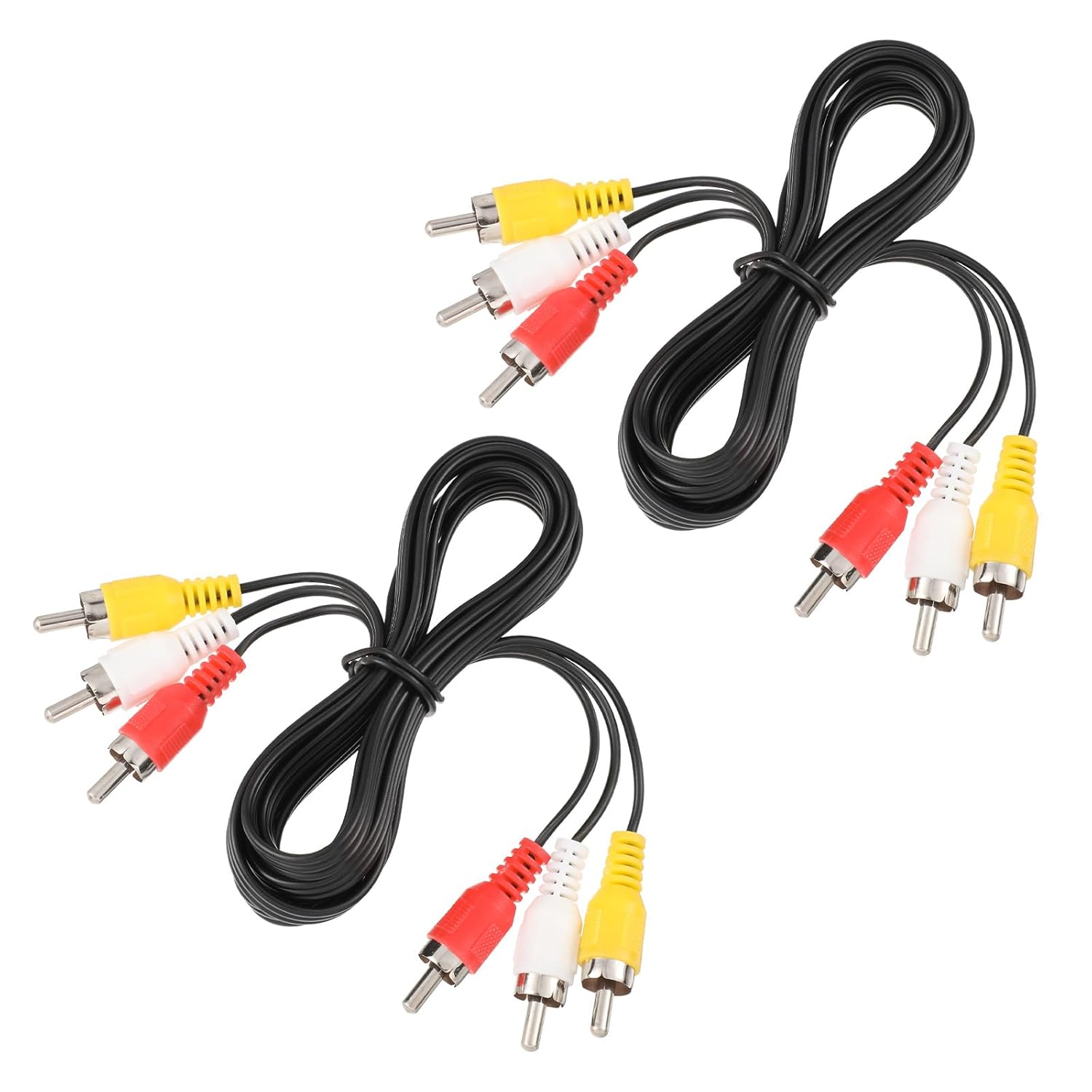 2 Pcs 5FT RCA Audio Video Composite Cable, AV Cable Red/White/Yellow 3 Male to 3 Male for TV, DVD, VCR, Projector, Amplifier, Speaker, Satellite, Home Theater Receivers