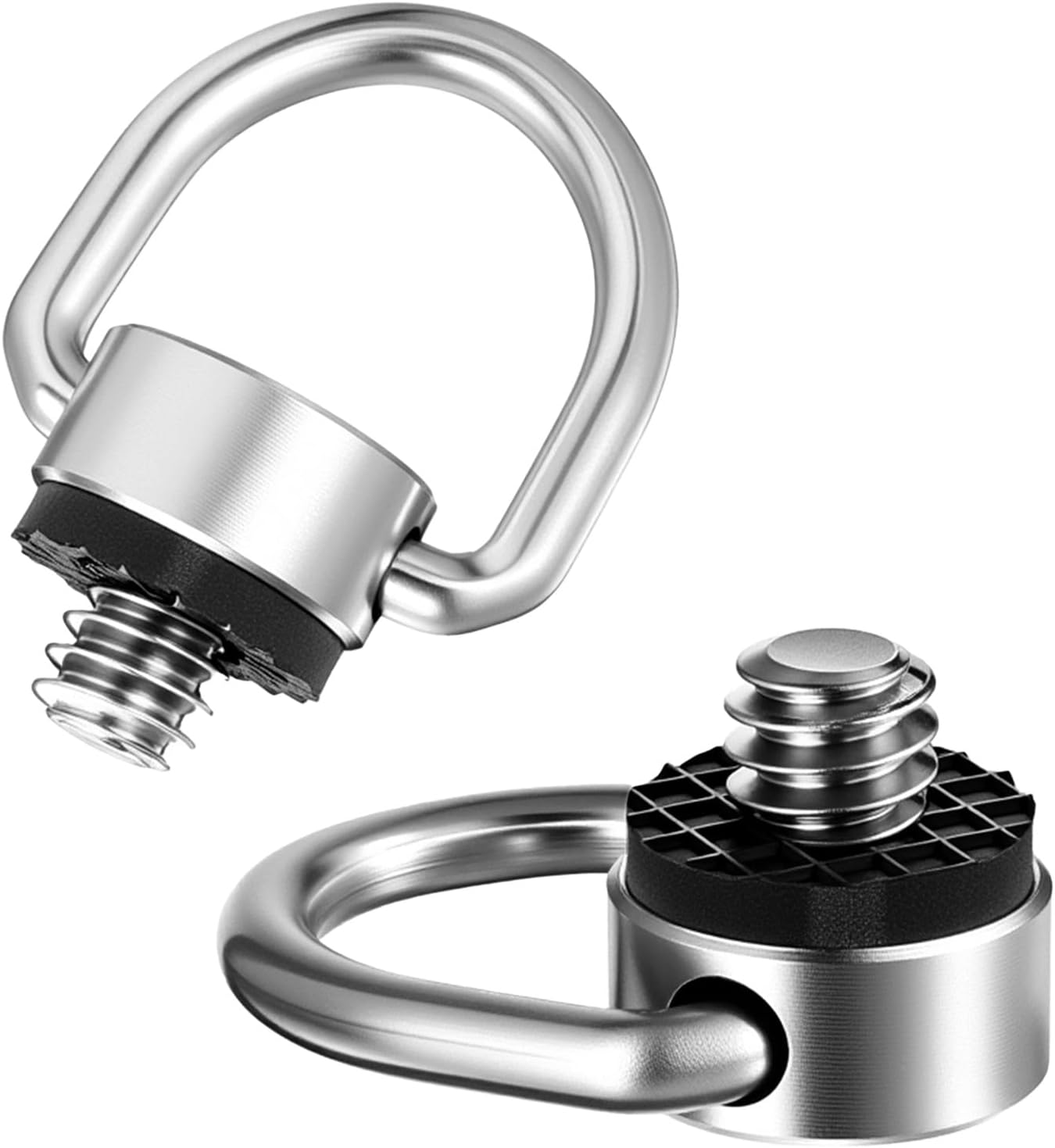 2 Pack D Ring Screw, 1/4"-20 Thread Camera Aluminum Alloy Fixing Screw with Rubber Padded Hinged Holder Quick Release Wrist Strap Sling Accessories for Tripod Camera, Selfie Stick, Gimbal Silver