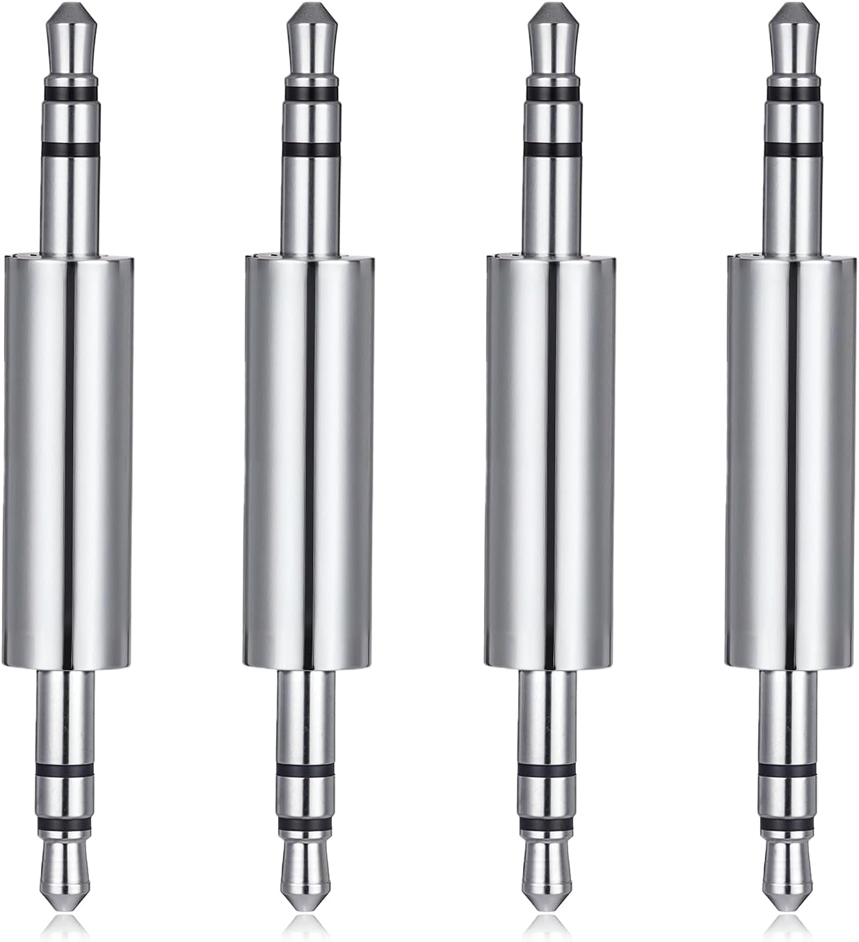 3.5 mm Male to Male Audio Cable Connector, 4 Pack 1/8" Audio Jack Stereo Jack Adapter Metal Silver Headphone Jacks Coupler Connector for Smartphones, Mic