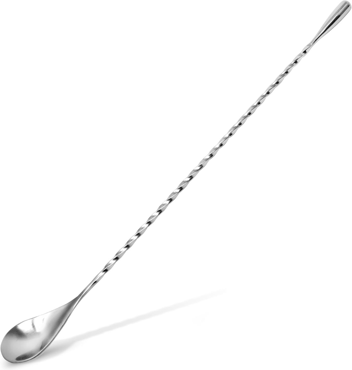 Zulay Premium 12 Inch Stainless Steel Cocktail Spoon - Long Attractive Spiral Design for Layering Drinks - Bar Spoon & Cocktail Mixing Spoon for Cocktail Shakers, Tall Cups & Pitchers Silver