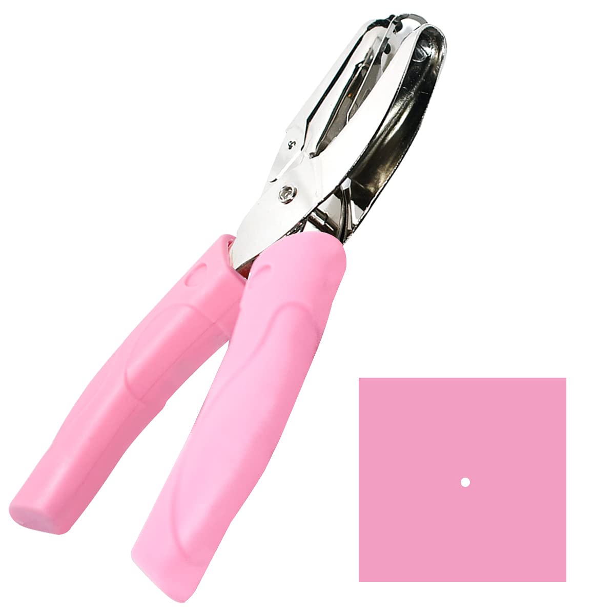 Handheld Hole Paper Punch Puncher for Craft Paper Tags Clothing Ticket DIY Scrapbook Tool, with Pink Soft Handheld Grip Small Circle 1/16 inch