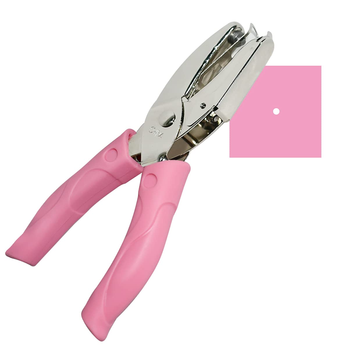 Handheld Hole Paper Punch Puncher for Craft Paper Tags Clothing Ticket DIY Scrapbook Tool, with Pink Soft Handheld Grip Middle Circle 1/8 inch