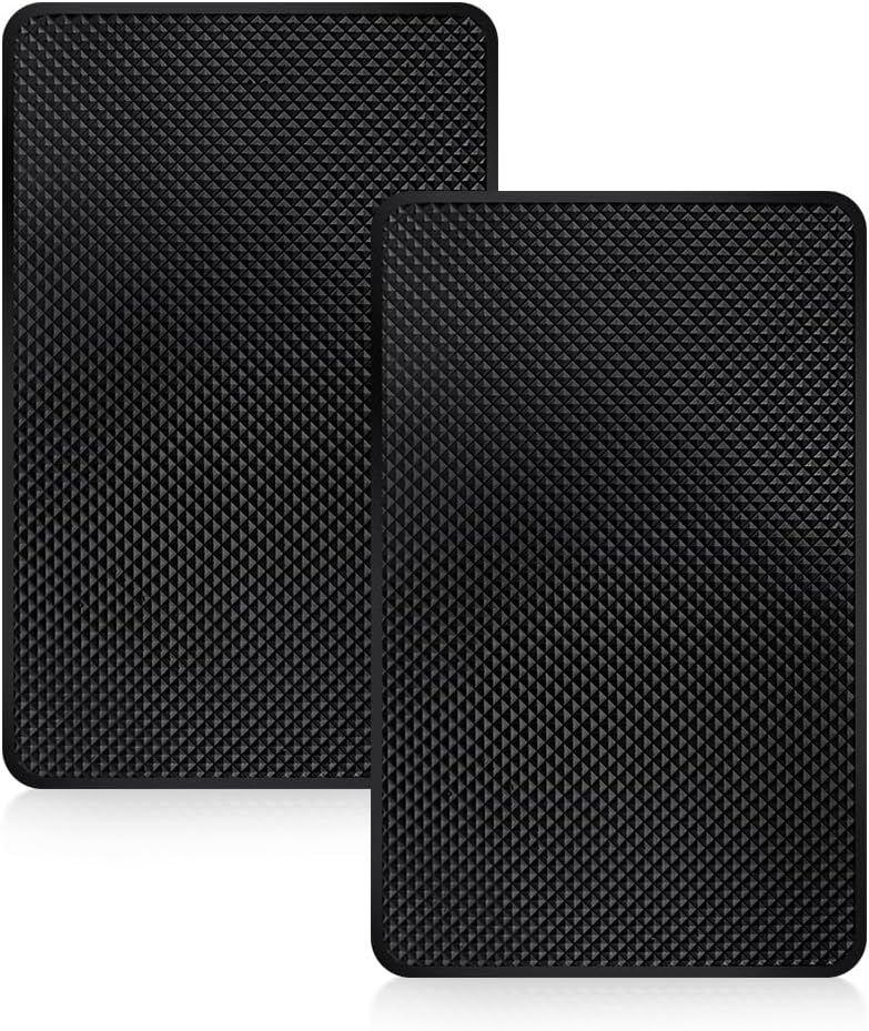 2 Pack Car Dashboard Anti-Slip Rubber Pad, Car Dashboard Non Slip Mat, Black Grid Anti Slip Sticky Pad for Cell Phone, Sunglasses, Keys Electronic Devices 7.5""x 4.7""