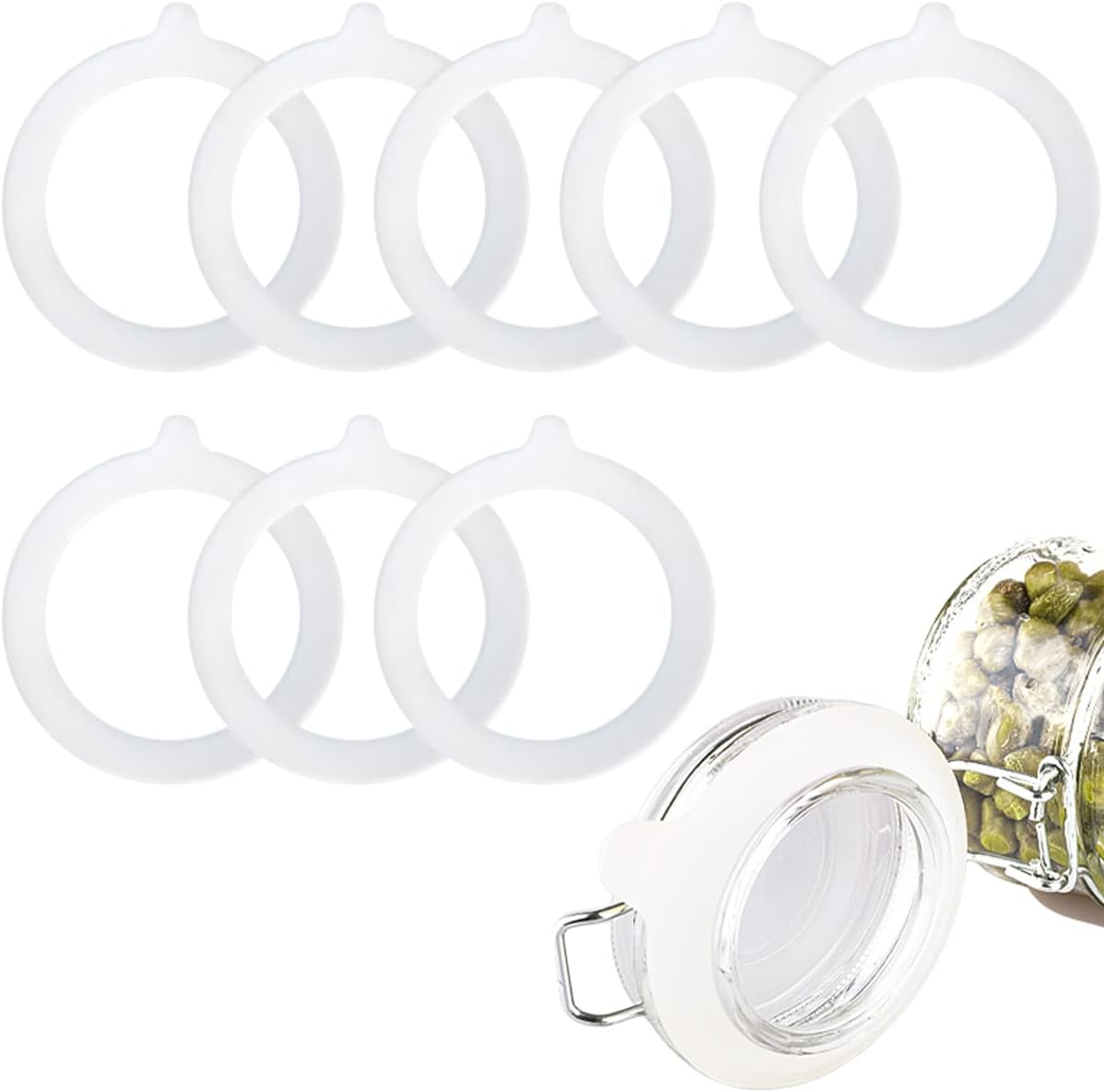 8 Pieces Silicone Jar Replacement Gasket, 3.75 Inch Sealing Rings for Glass Clip Top Jars, Leak-Proof Canning Silicone Fitting Seals White
