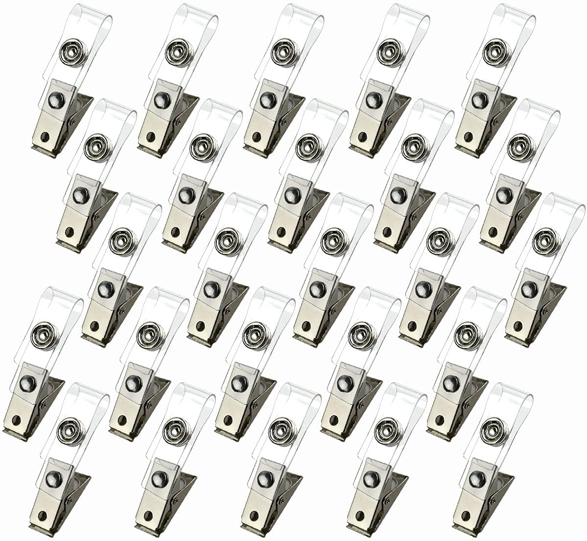 25Pcs Metal Badge Clips with Clear PVC Straps for ID Cards, Name Tags, Badge Holders, Work Badges