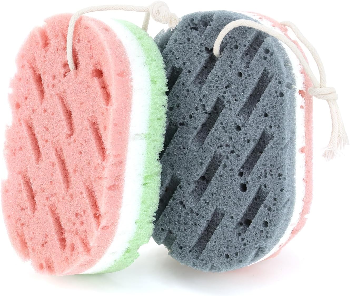 2 Pcs Bath Sponge, Deep Cleansing Body Loofah Sponge for Women Men, Large Size 3 Colors Foam Loofah for Gentle and Deep Exfoliation