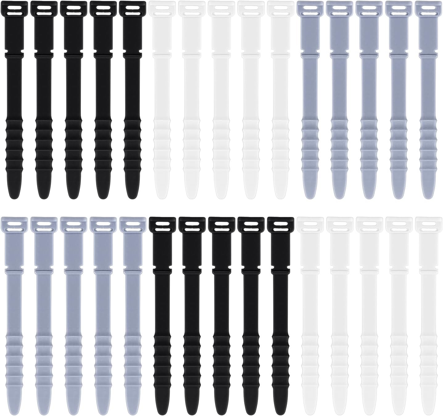 30Pcs Silicone Zip Ties Rubber Cable Ties 4.5 inch Reusable Zip Ties Elastic Cable Organizer for Wire Management Grey, White, Black