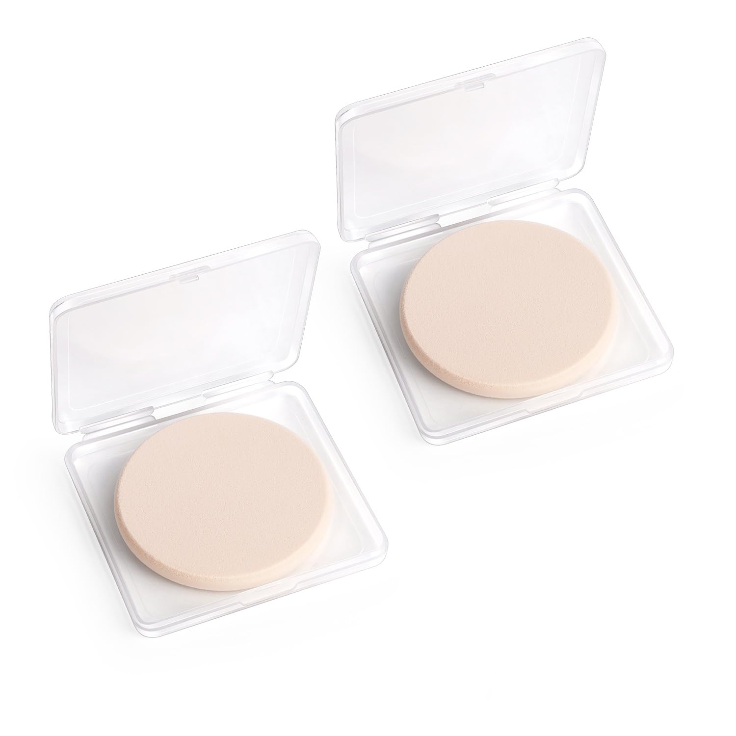 2 Pcs Makeup Sponges with Travel Case, Facial Primer Compact Powder Puff, Cosmetics Blush Applicators Sponges for All Skin Types Wet and Dry Dual Use Round