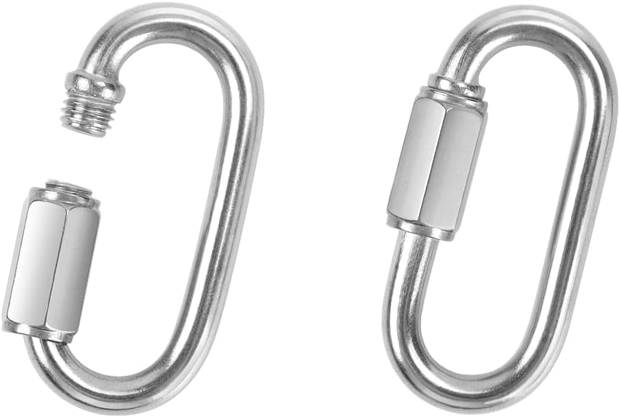 2 Pack Chain Quick Links Duty Chain Link Connector 304 Stainless Steel Locking Carabiner Screw Carabiner, Chain Hooks for Outdoor Traveling Equipment, Connecting Hammock